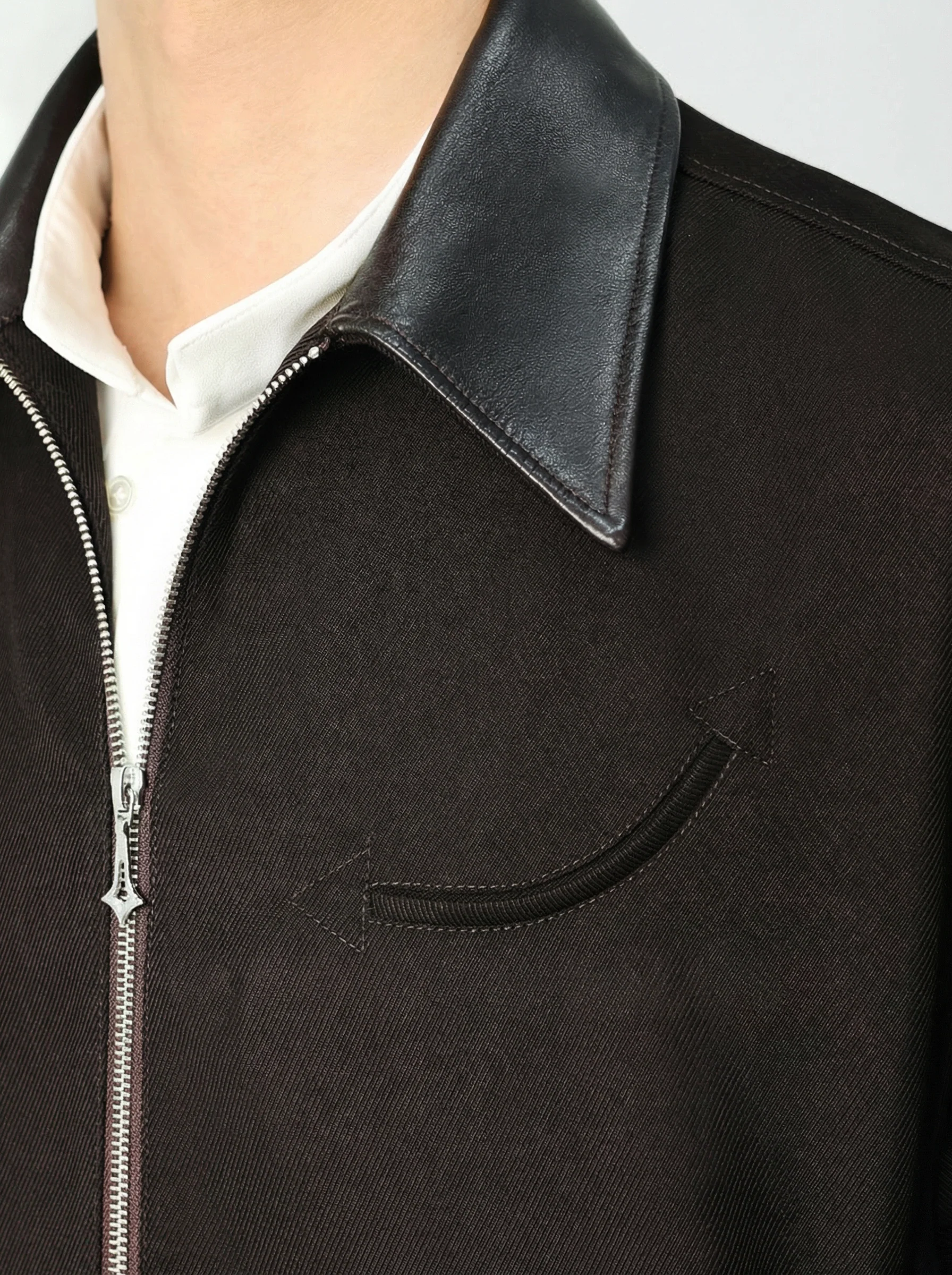 Leather Collar Zip Jacket - Image 5