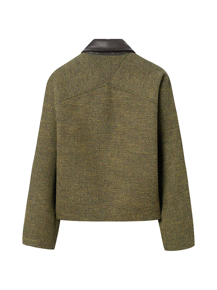 Leather Collar Zip Jacket - Image 3