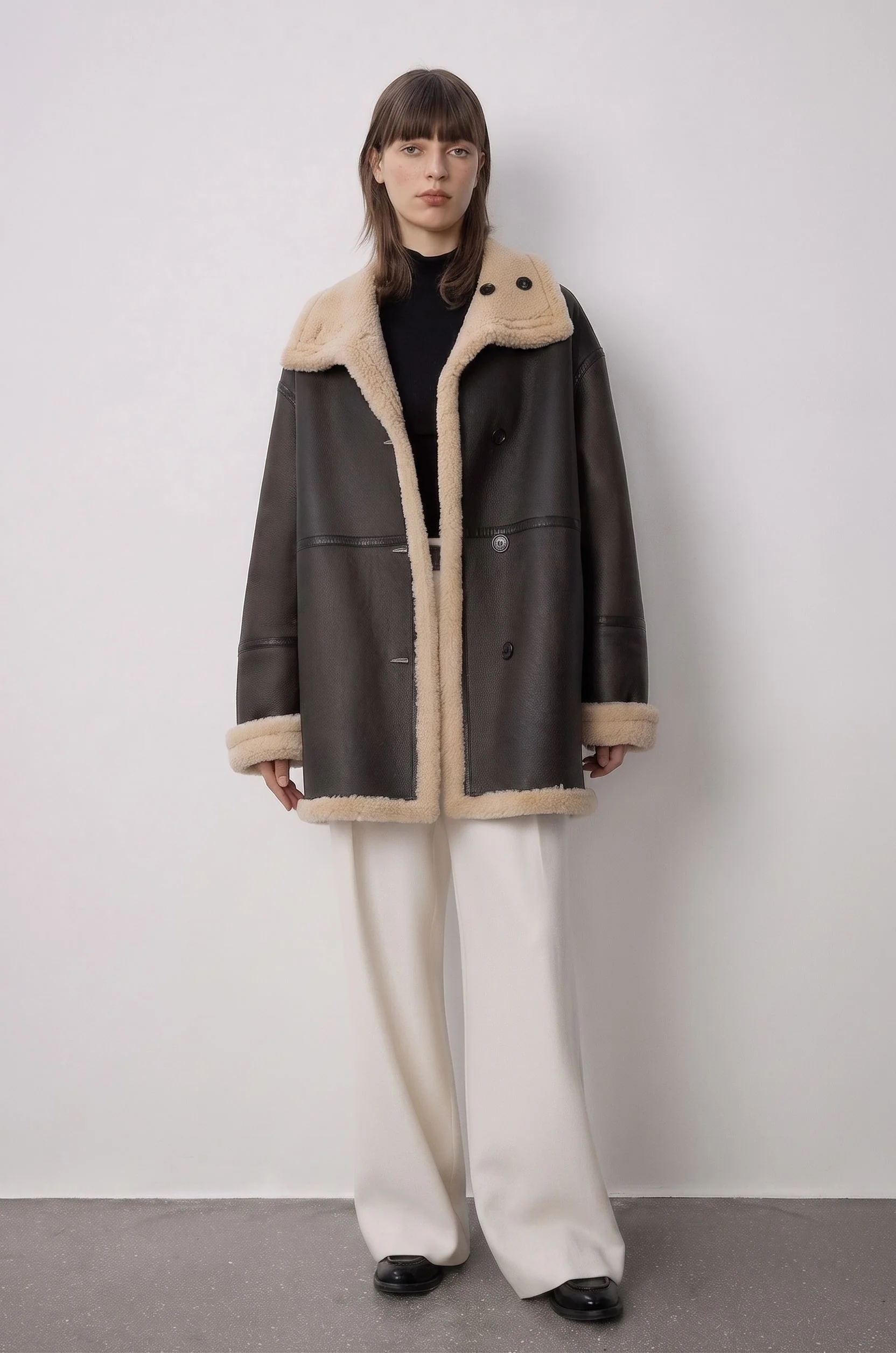 Leather Shearling Coat - Image 4