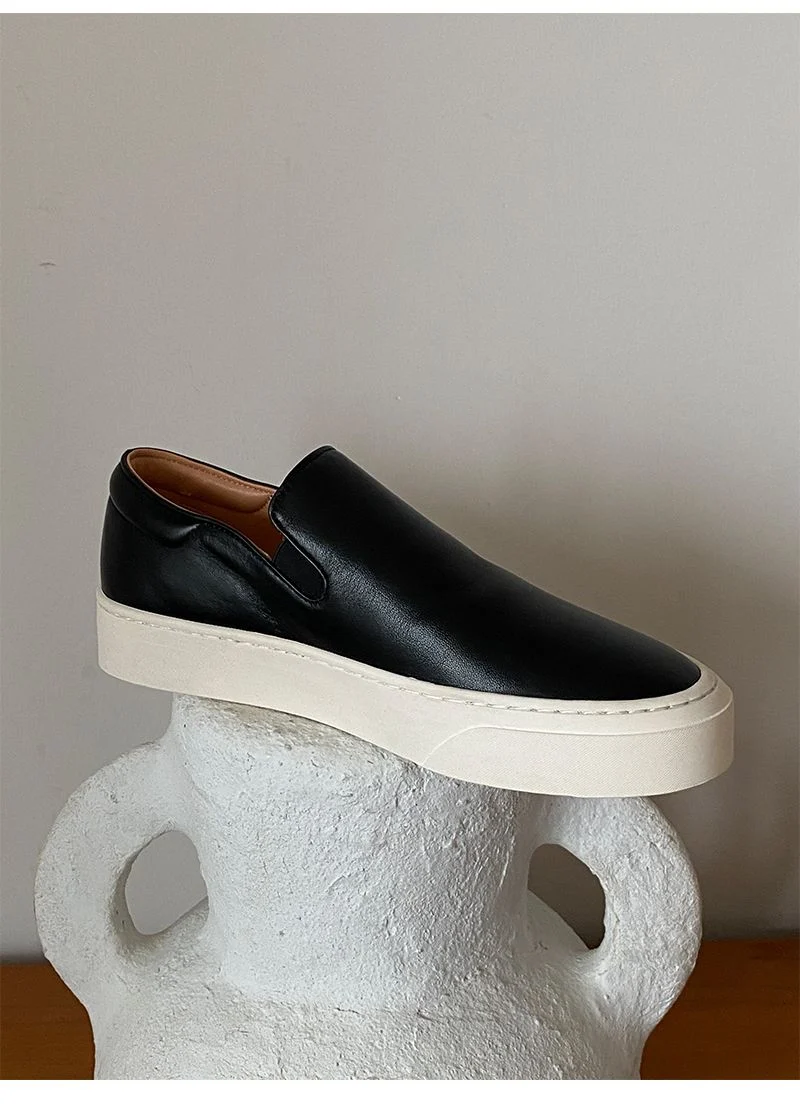 Leather Slip-On Platform Loafers