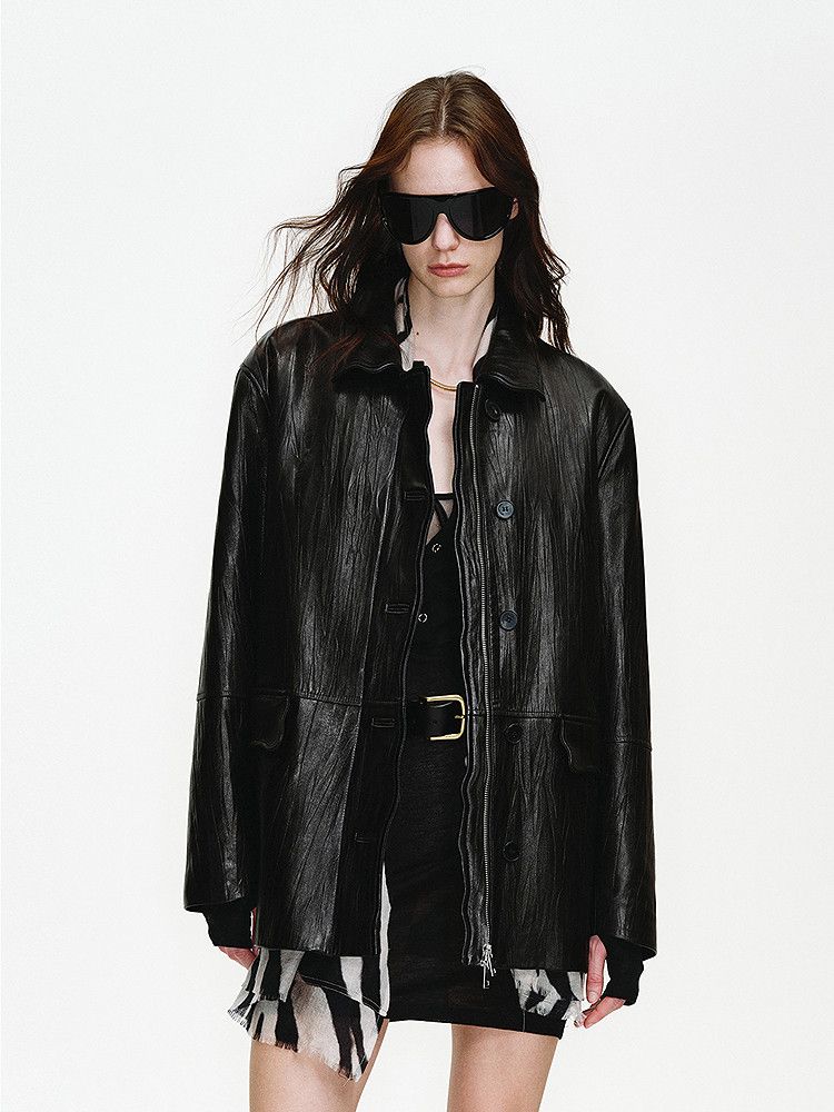 Leather Zip Shirt Jacket