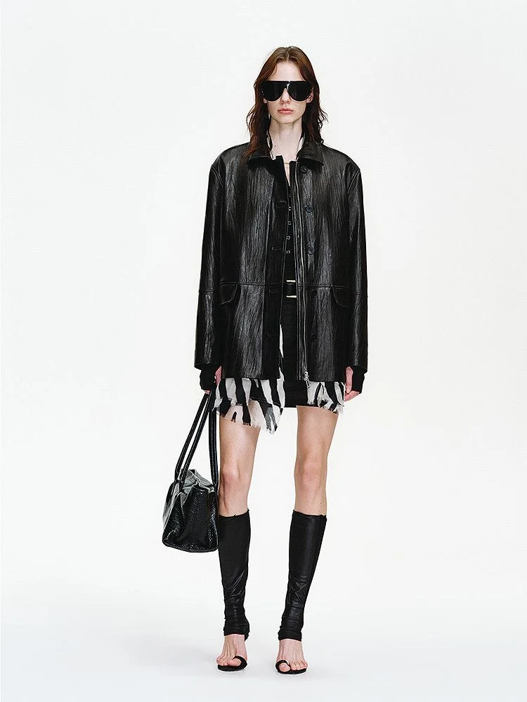 Leather Zip Shirt Jacket - Image 2