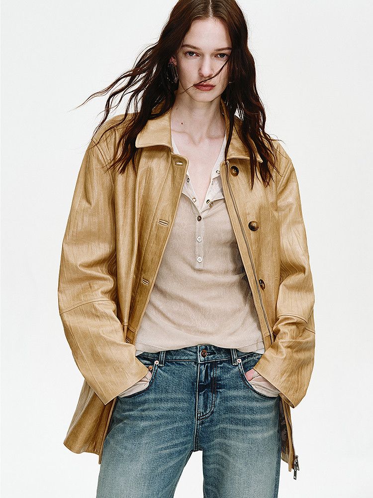Leather Zip Shirt Jacket - Image 4