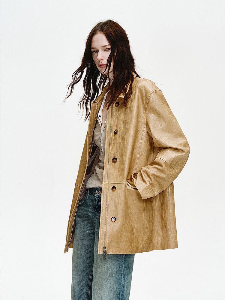 Leather Zip Shirt Jacket - Image 5