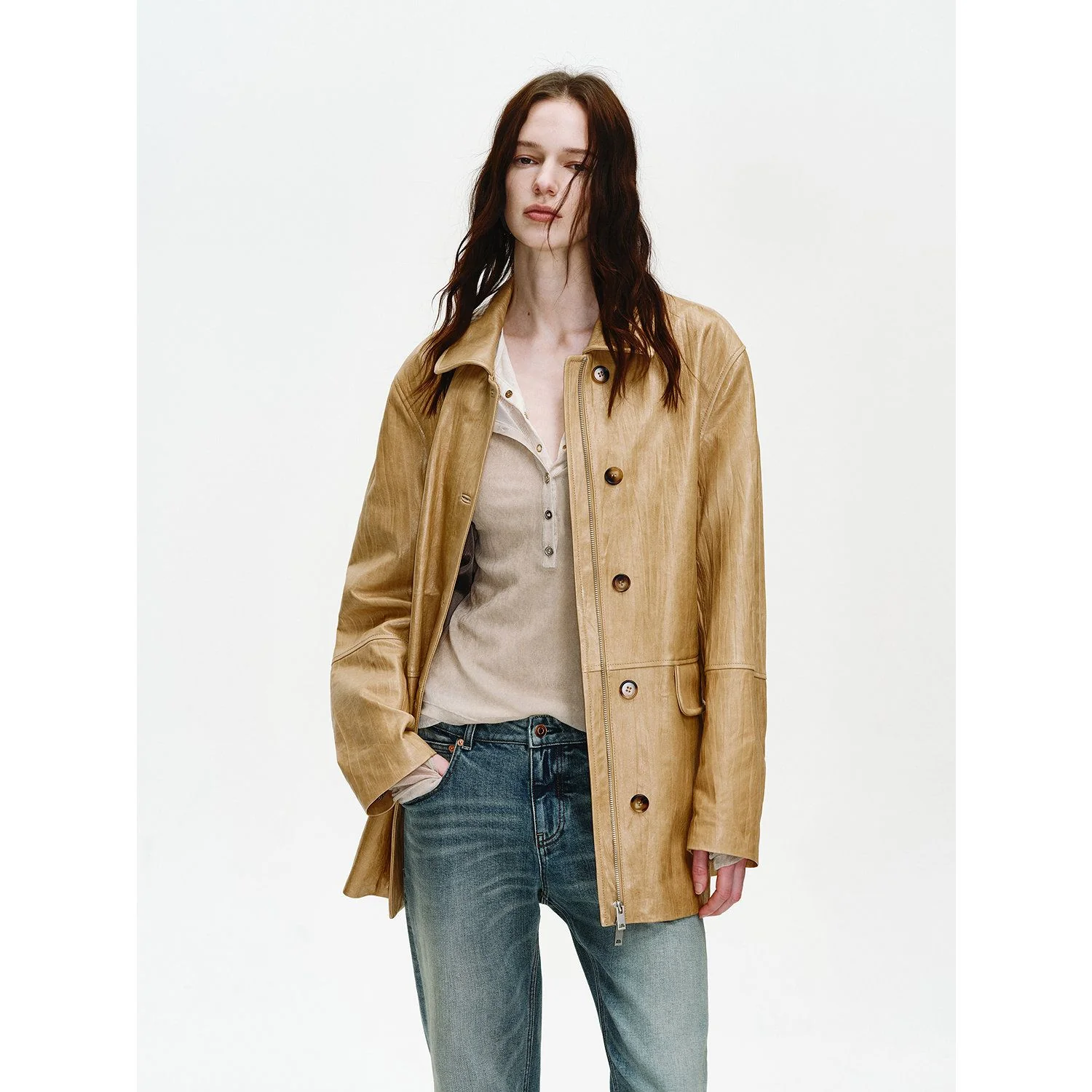 Leather Zip Shirt Jacket - Image 7