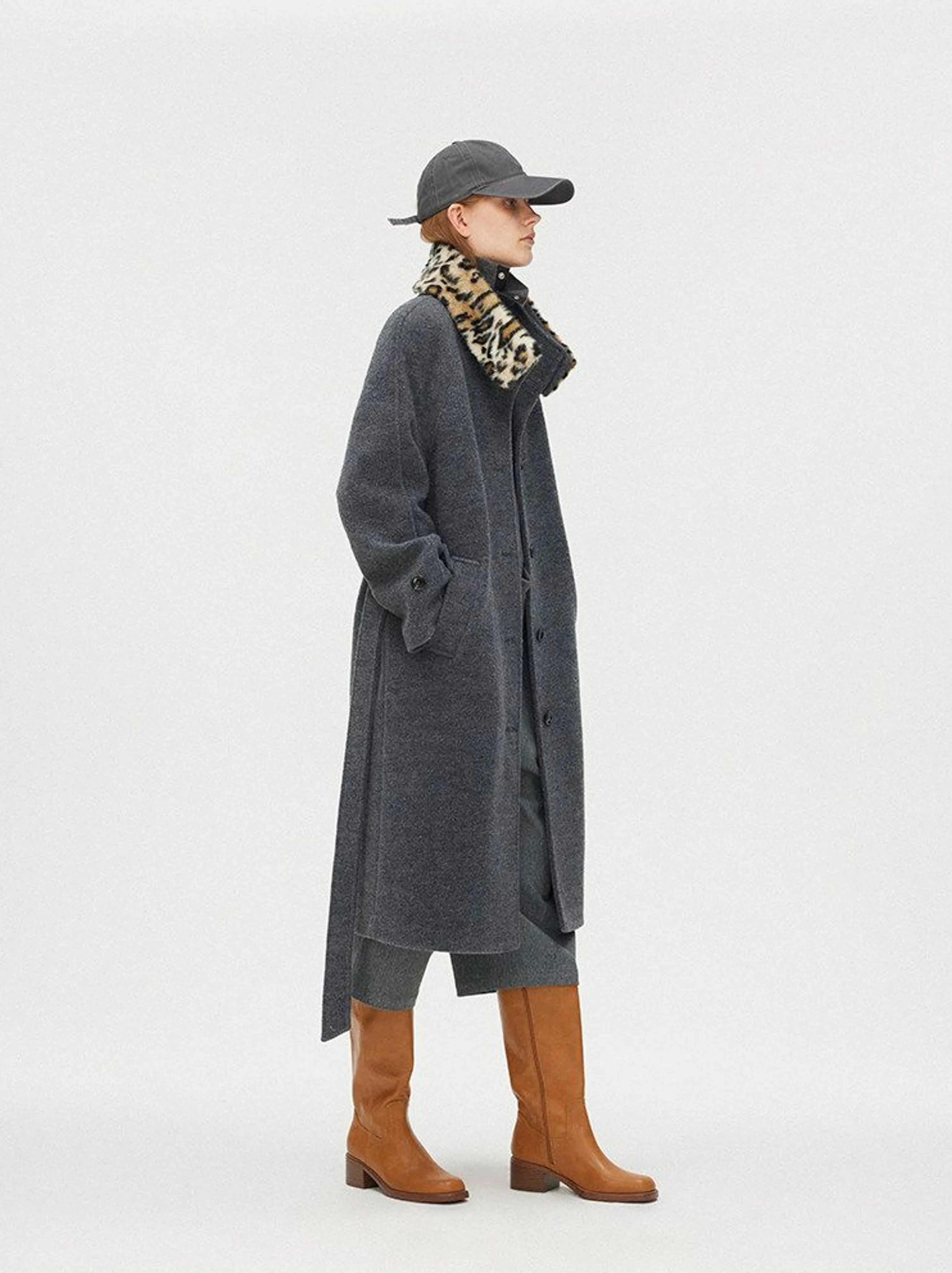 Leopard Collar Belted Coat - Image 2