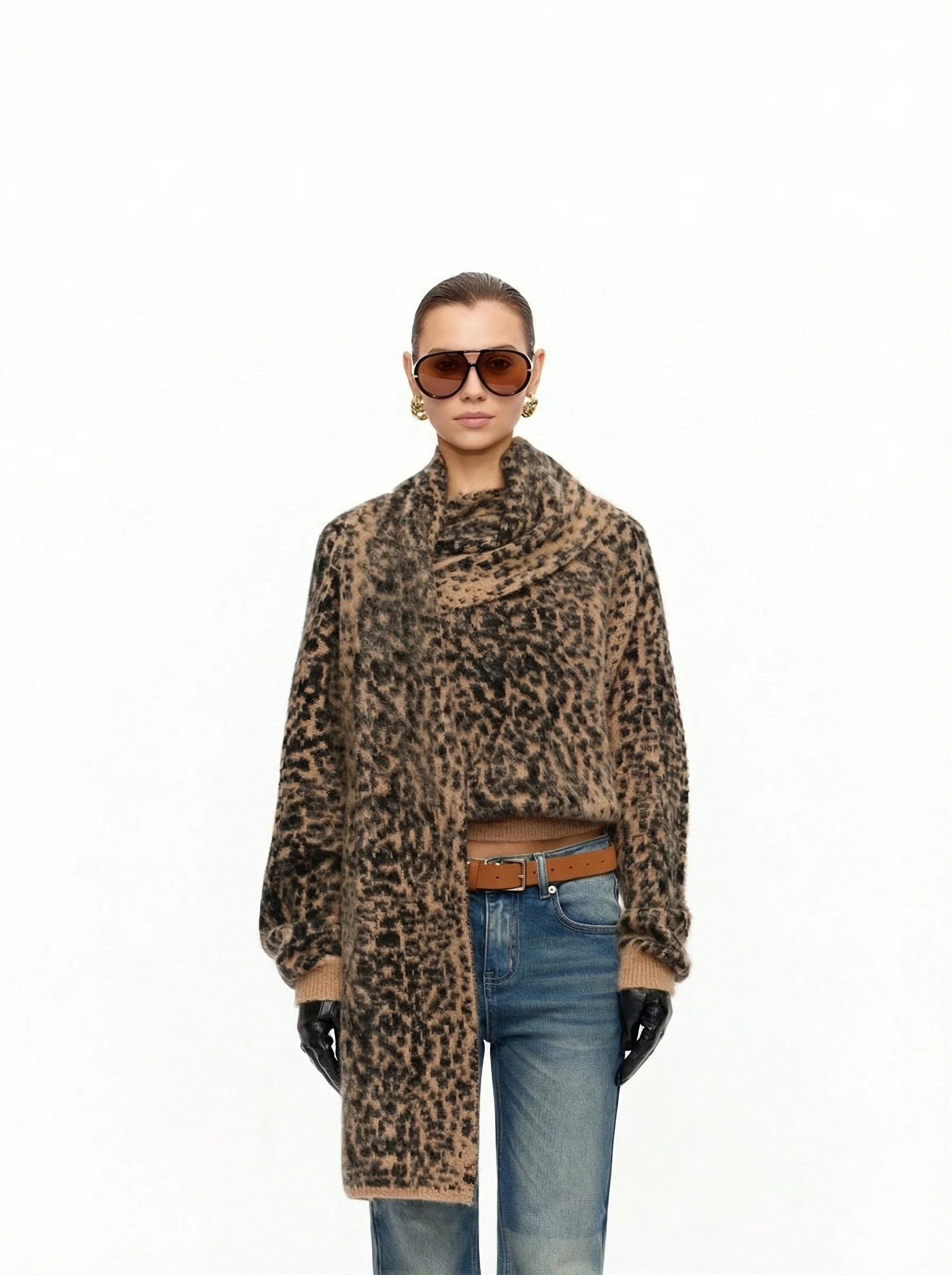 Leopard Scarf Sweater