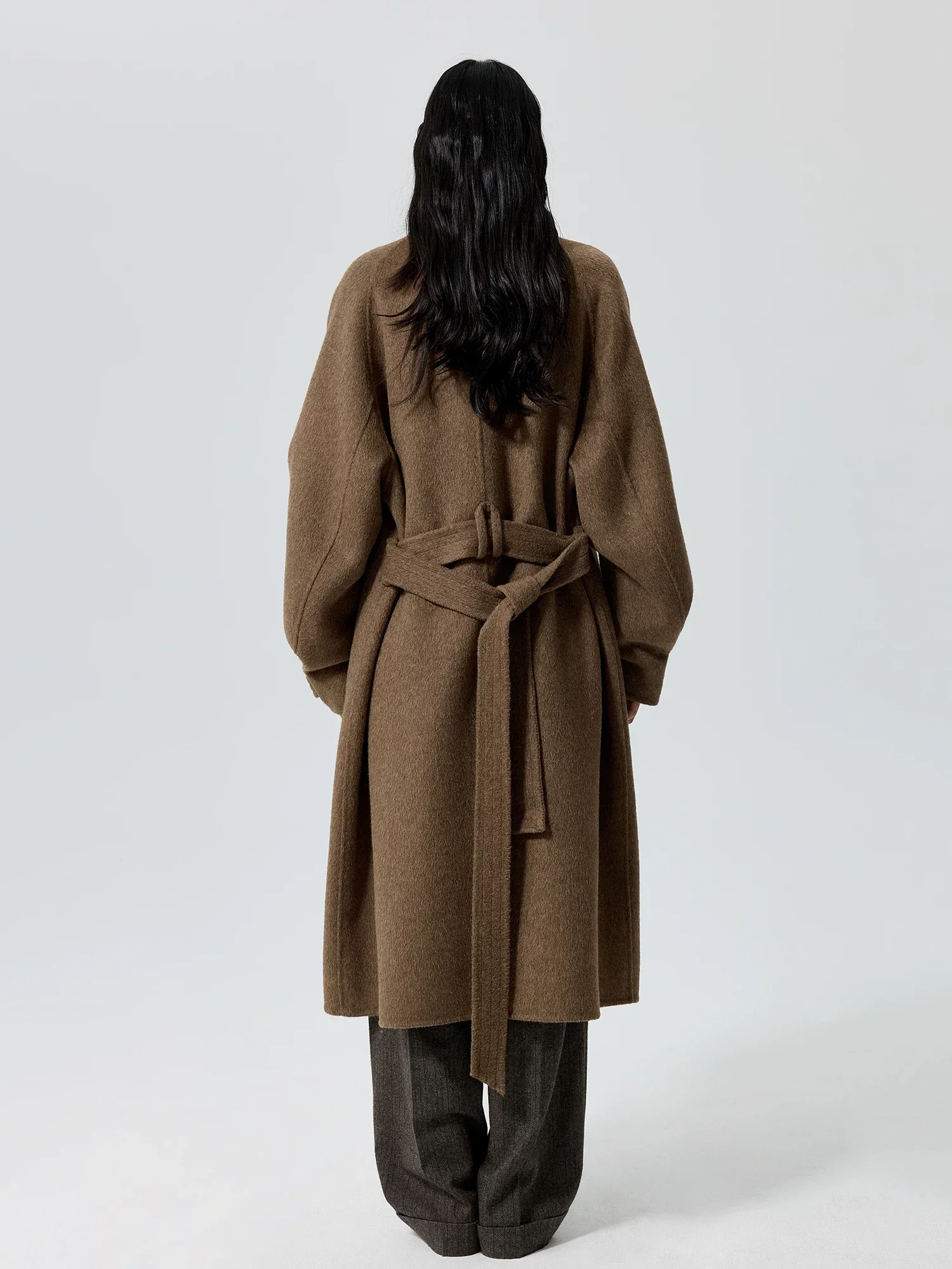 Leopard-Trim Funnel-Neck Wool Wrap Coat - Image 3