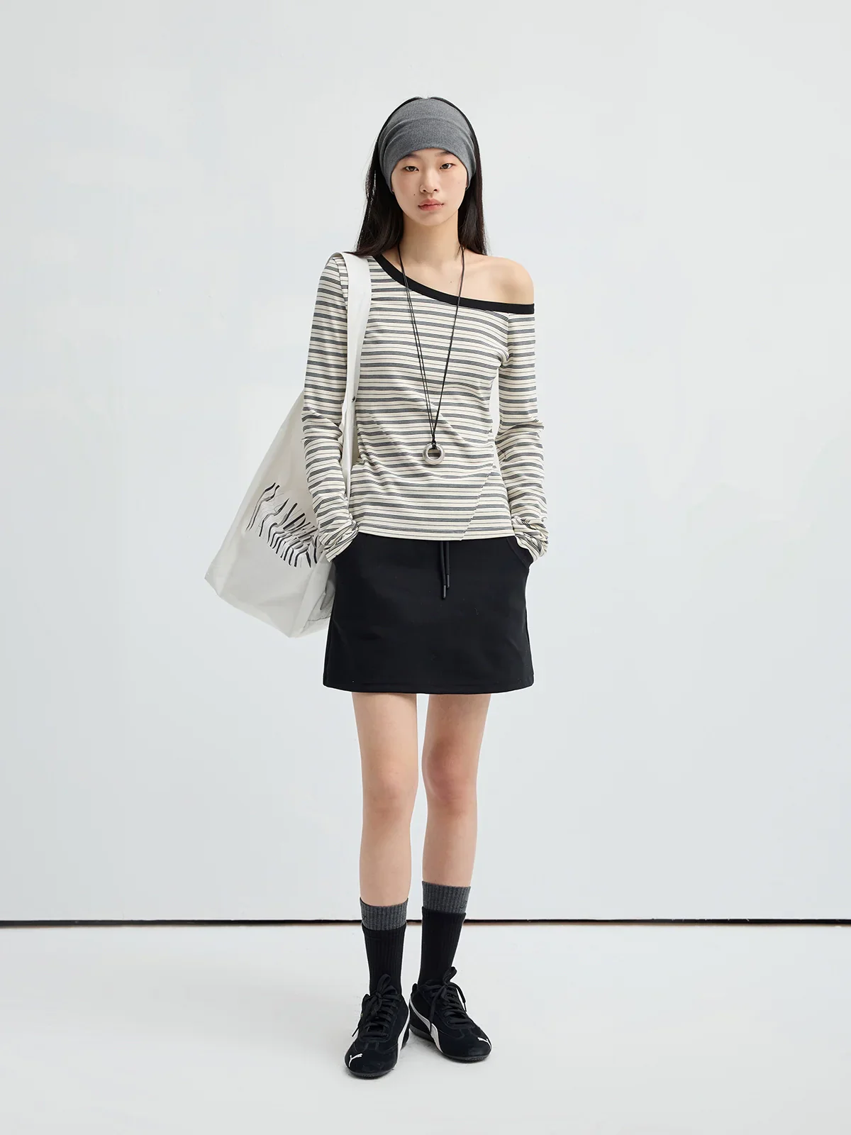 Letter-Print Shoulder Tote
