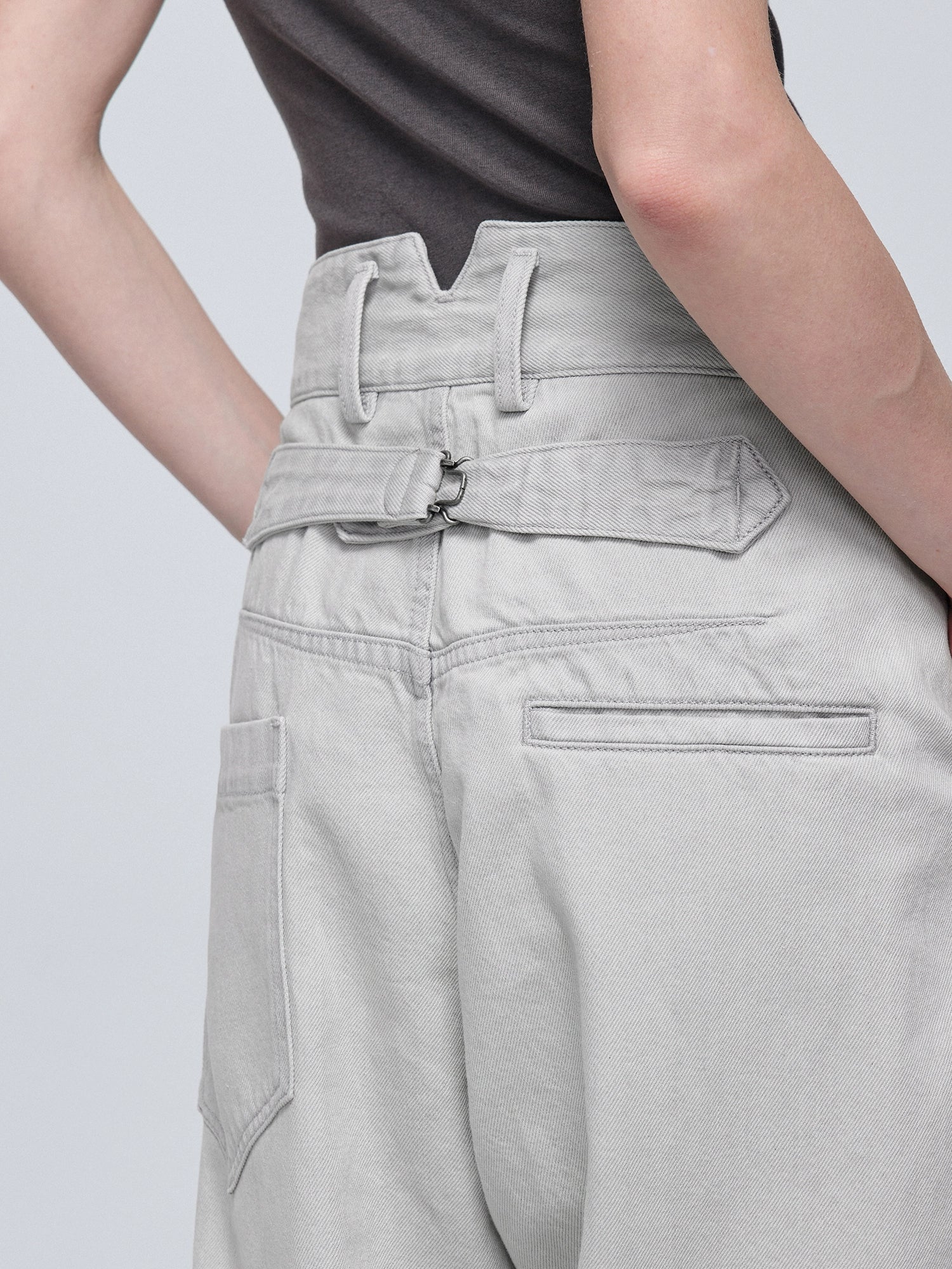 Light Grey Washed Pleated Straight-Leg Jeans - Image 5
