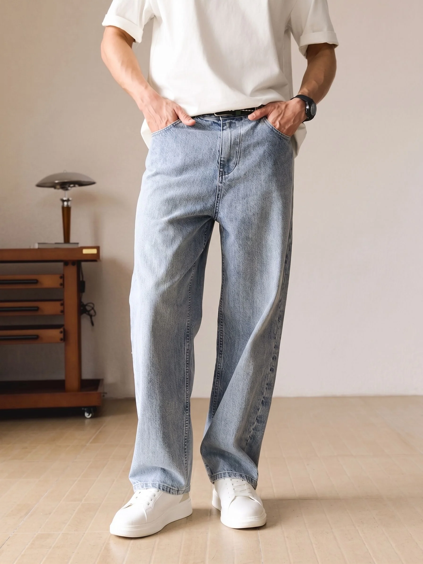 Light Wash Straight Jeans
