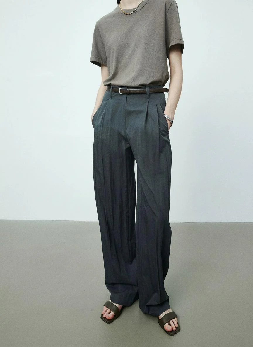 Lightweight Double-Pleat Wide-Leg Trousers
