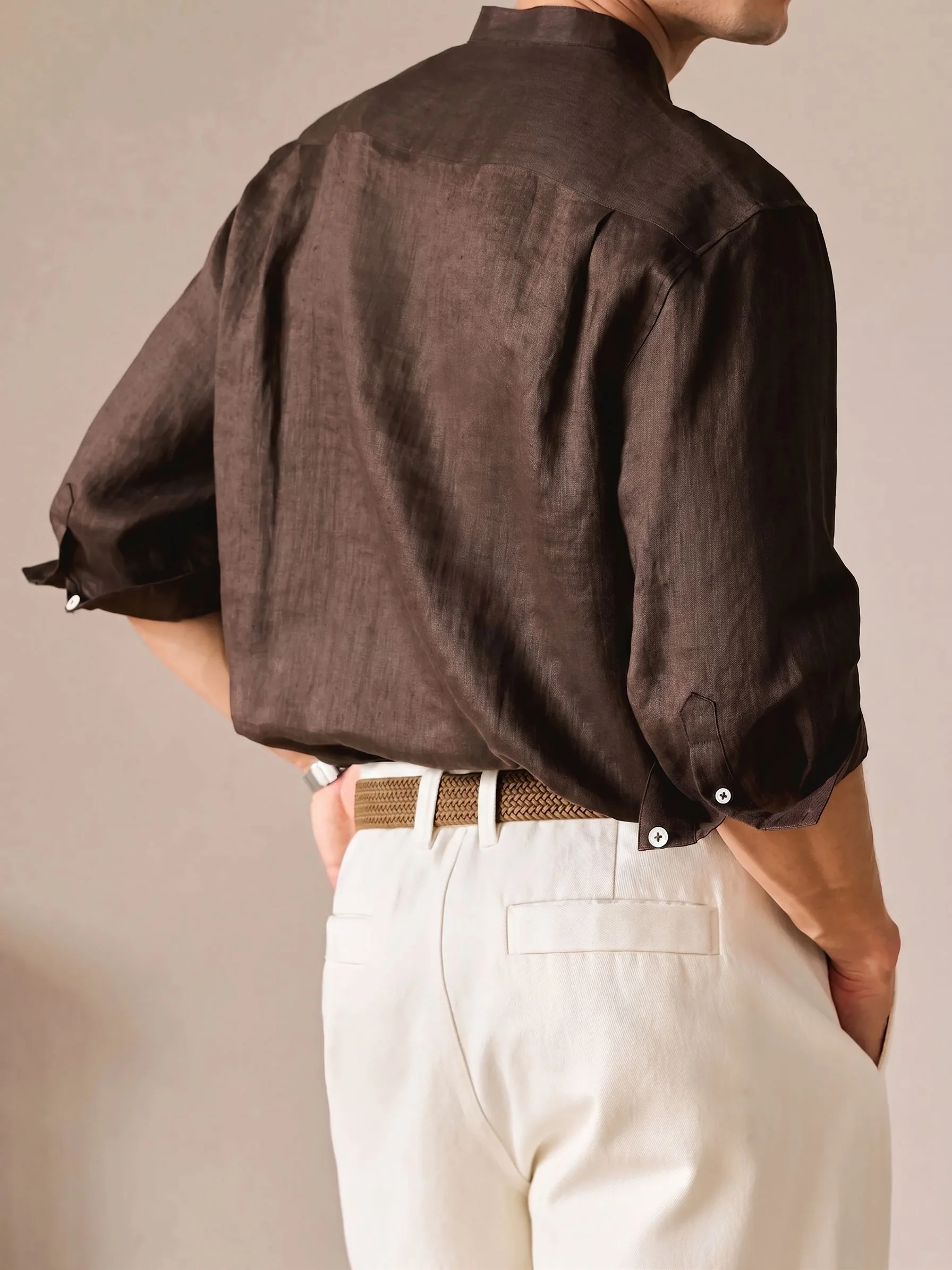 Linen Band Collar Shirt - Image 5