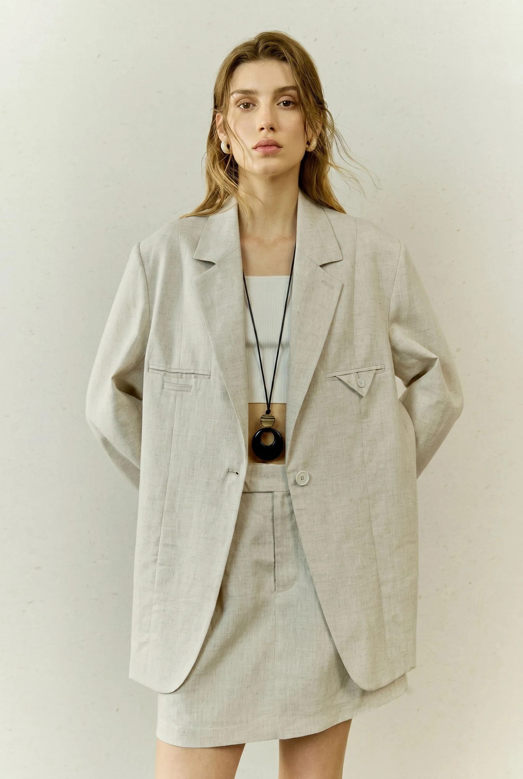 Linen Blazer Skirt Set - Image 2