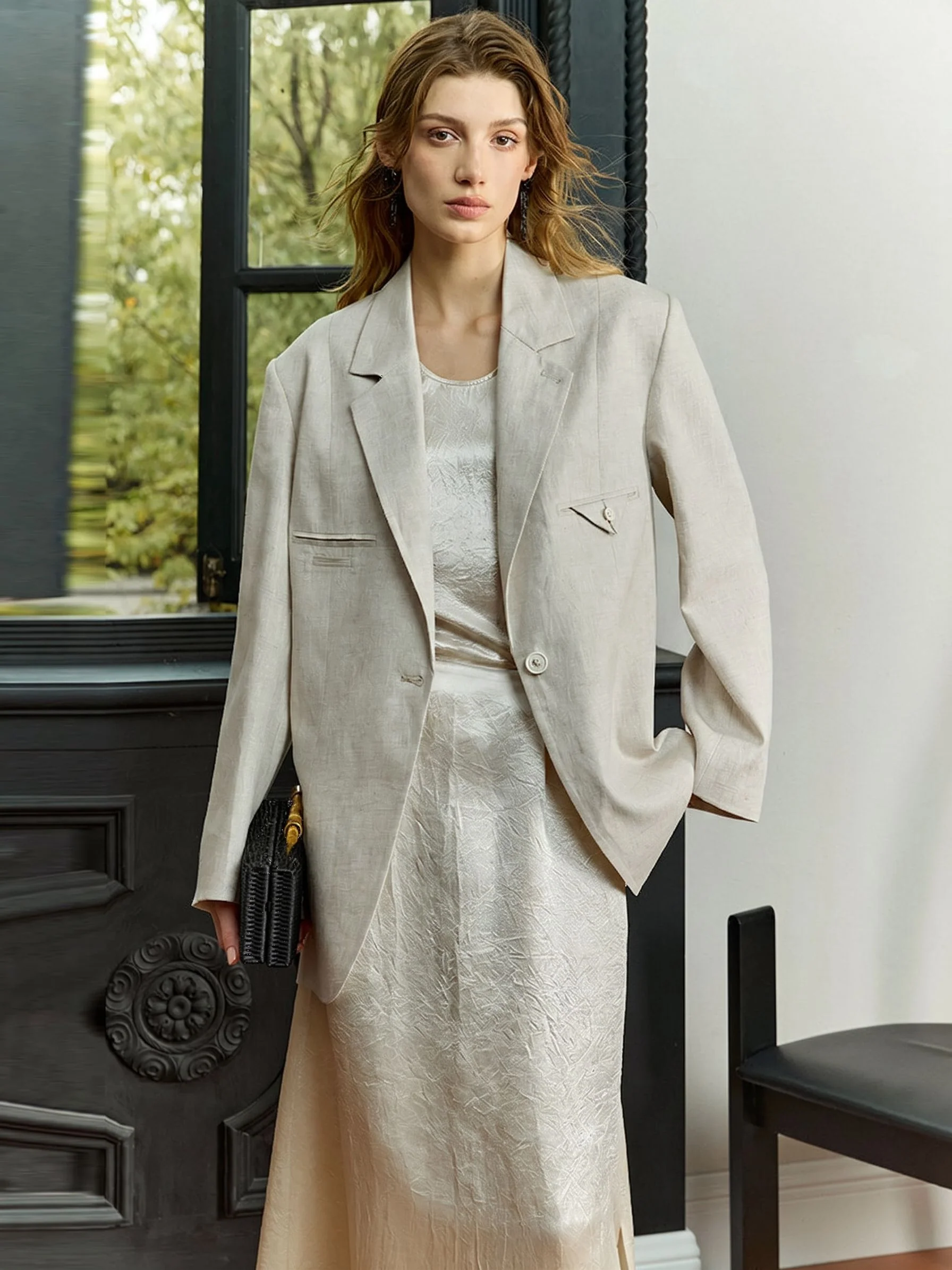 Linen Blazer Skirt Set - Image 4