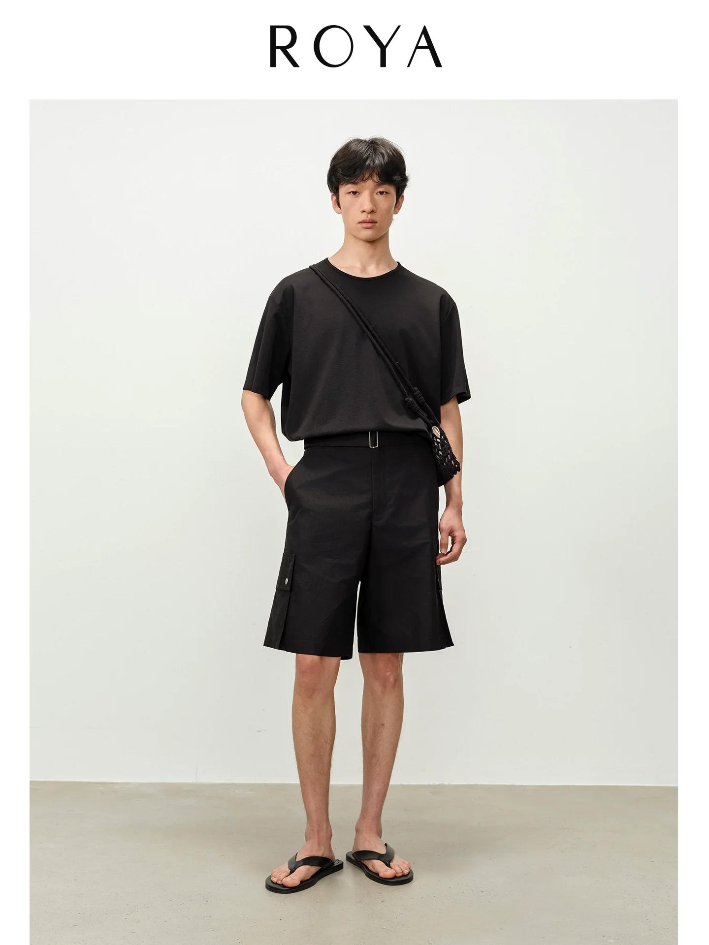 Linen-Blend Belted Cargo Shorts