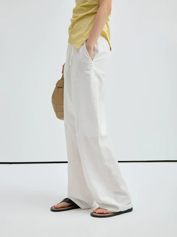 Linen-Blend Drawstring Wide-Leg Pants - Image 3