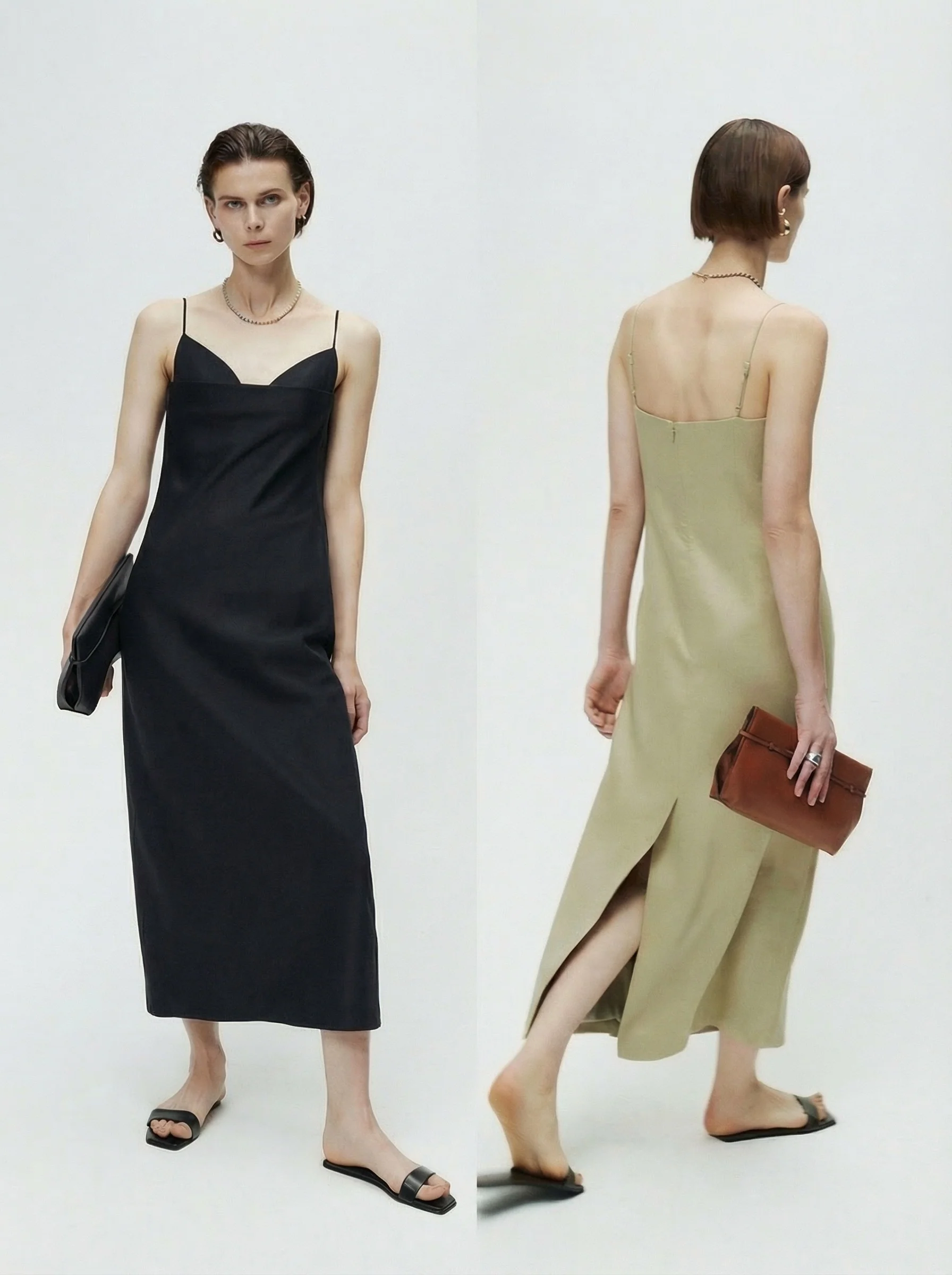 Linen-Blend Faux Two-Piece Slip Dress - Image 3