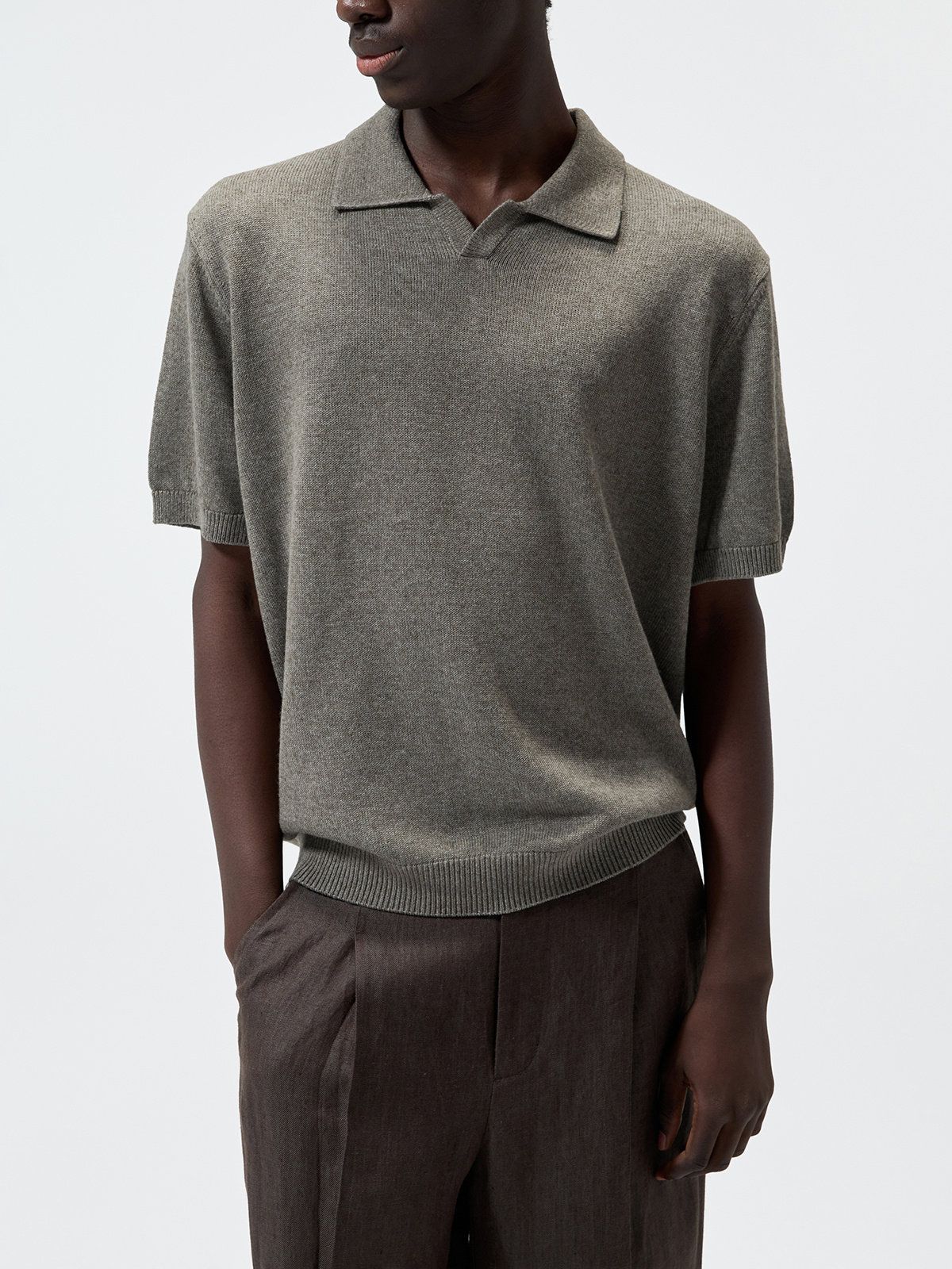 Linen-Blend Knit Polo