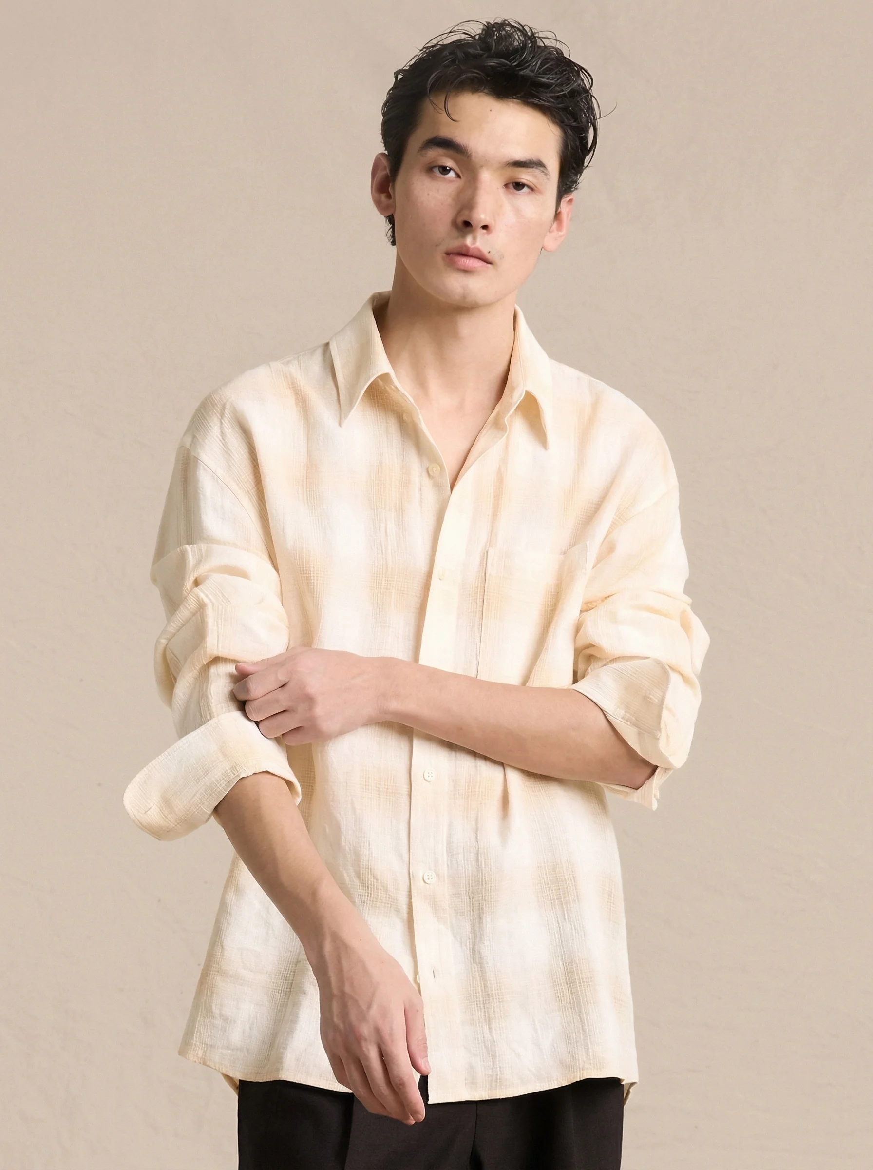 Linen Blend Plaid Shirt