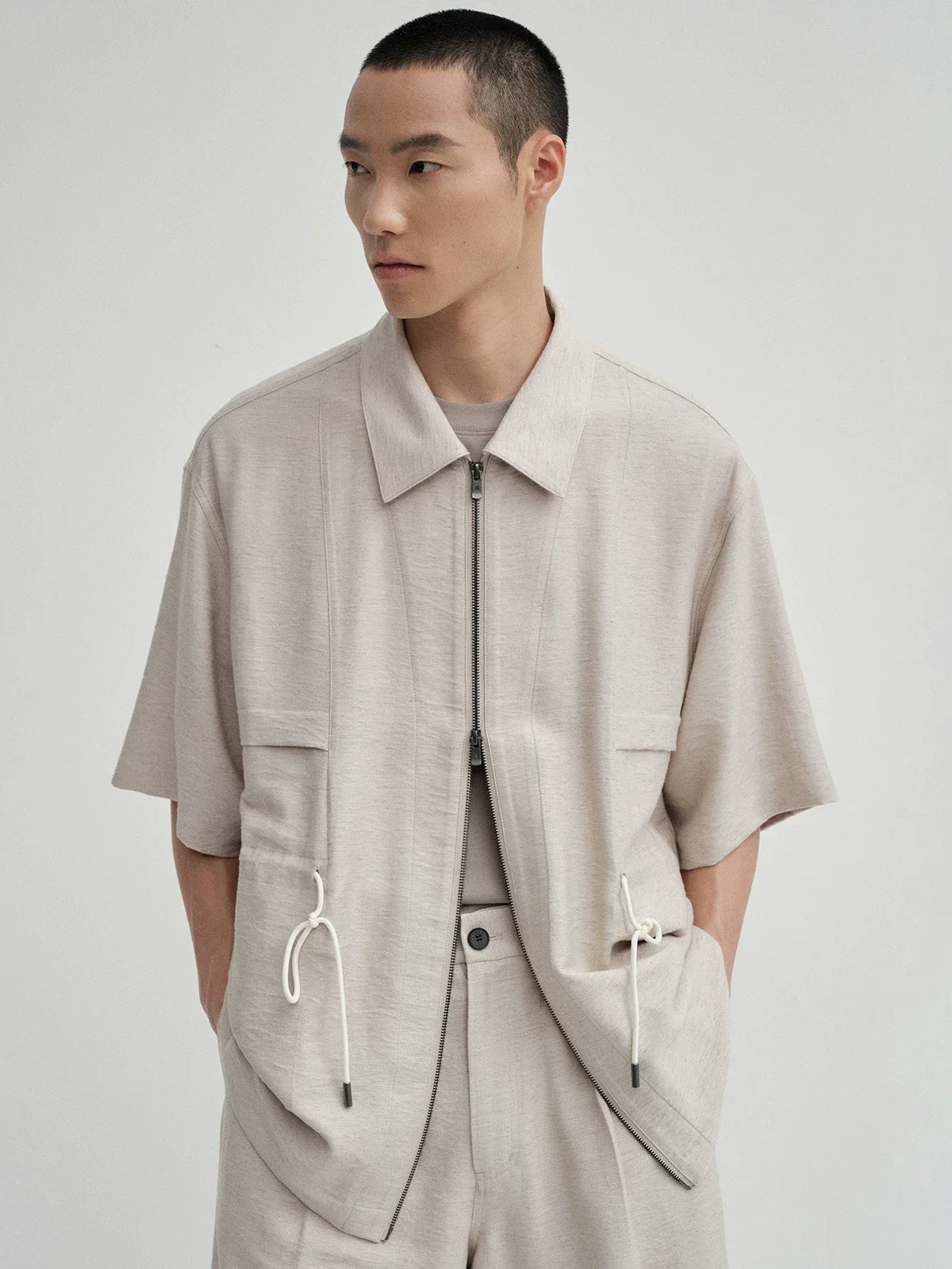 Linen-Blend Zip Overshirt