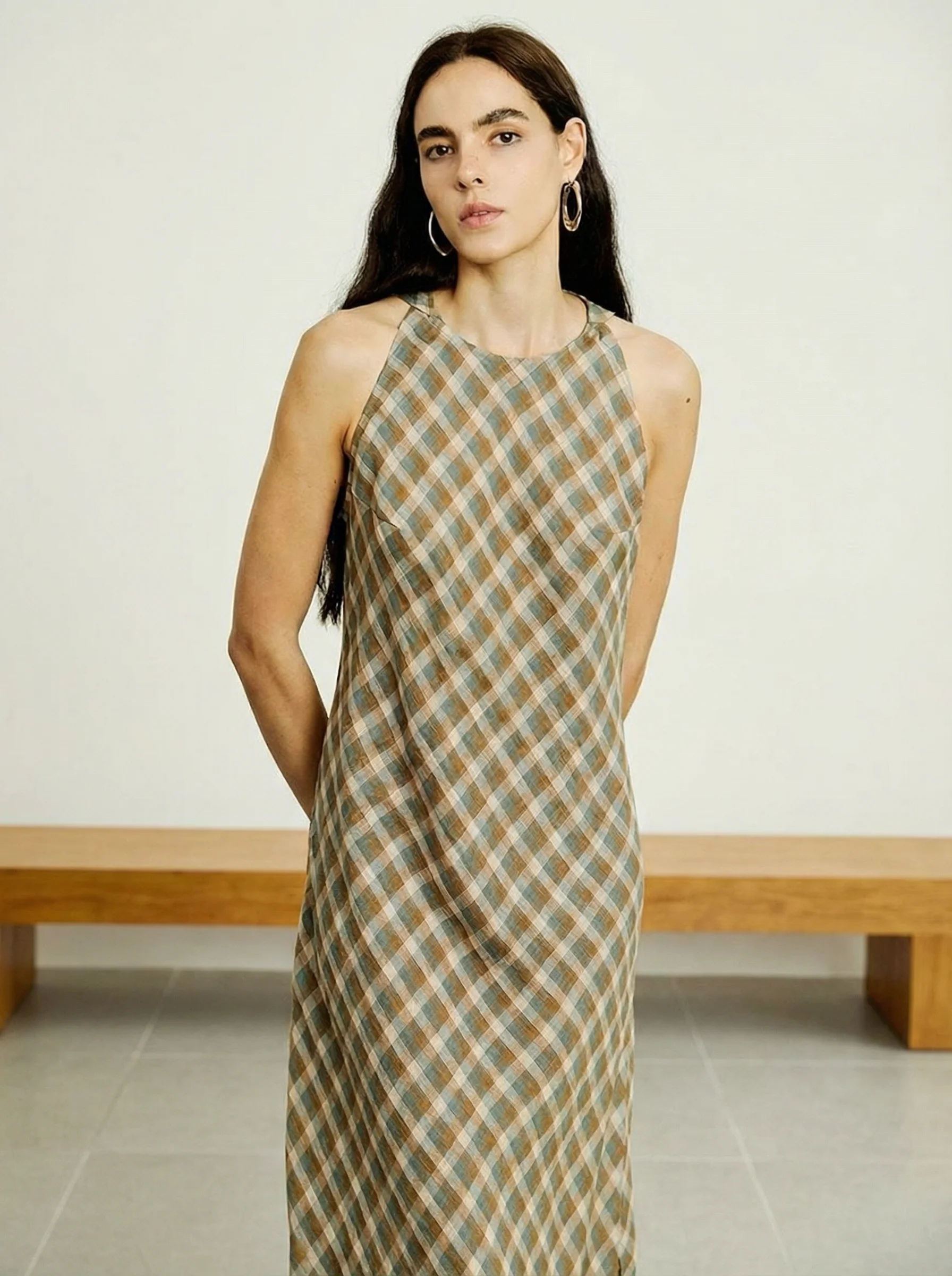 Linen Check Maxi Dress - Image 4
