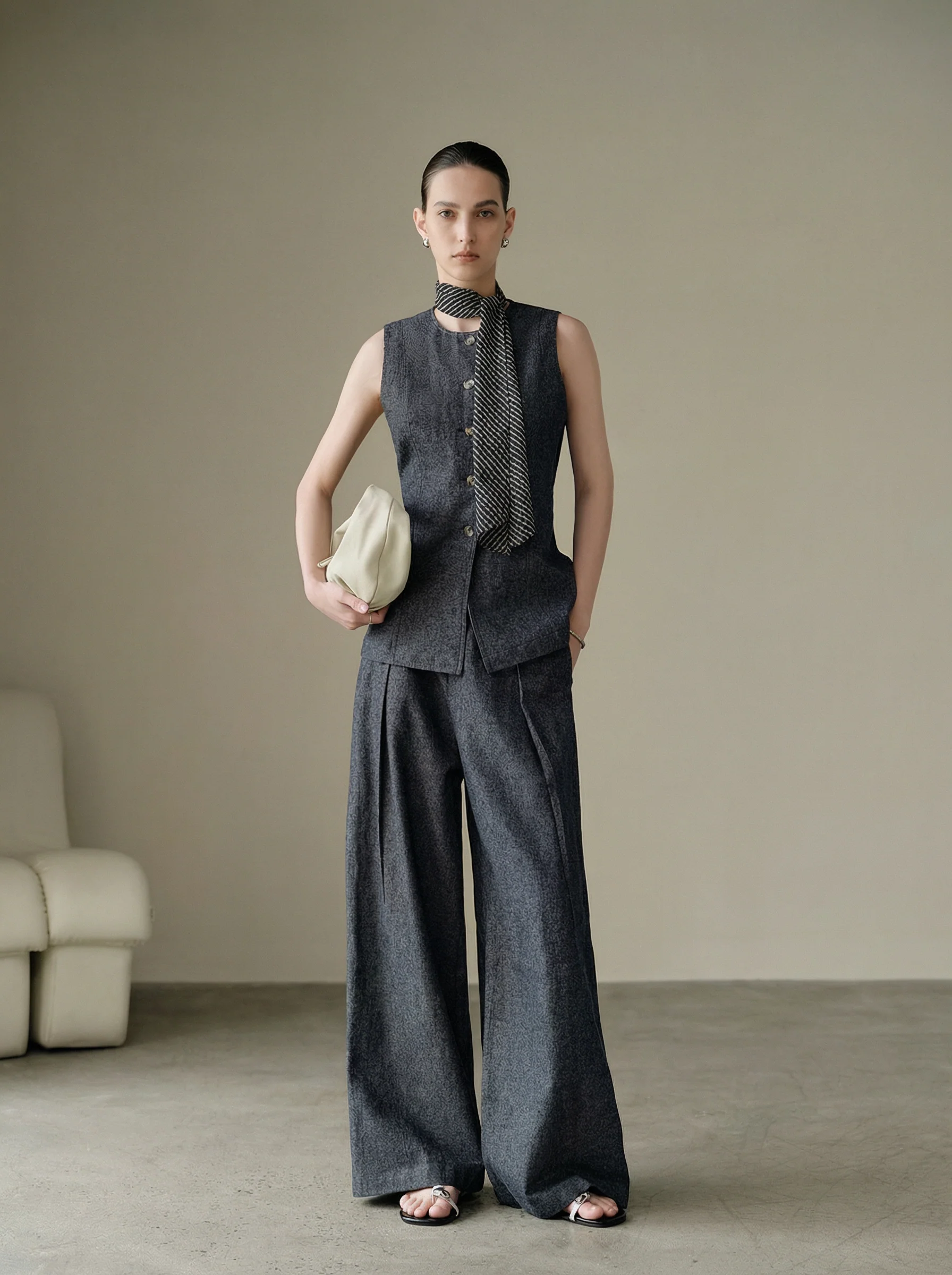 Linen-Cotton Vest & Wide-Leg Trousers