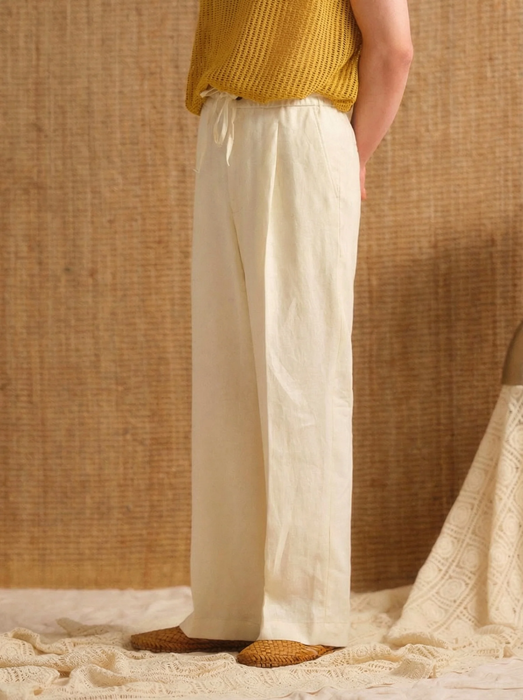 Linen Drawstring Trousers - Image 2