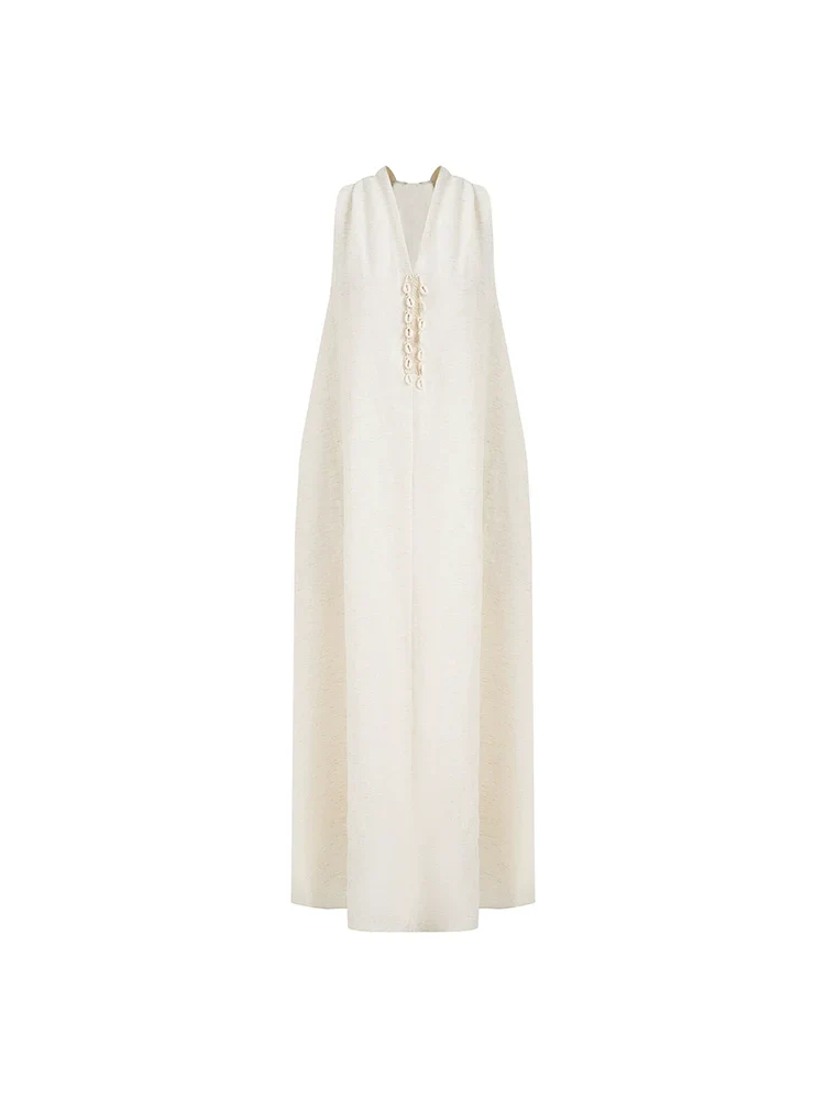 Linen Halter V-Neck Maxi Dress - Image 4