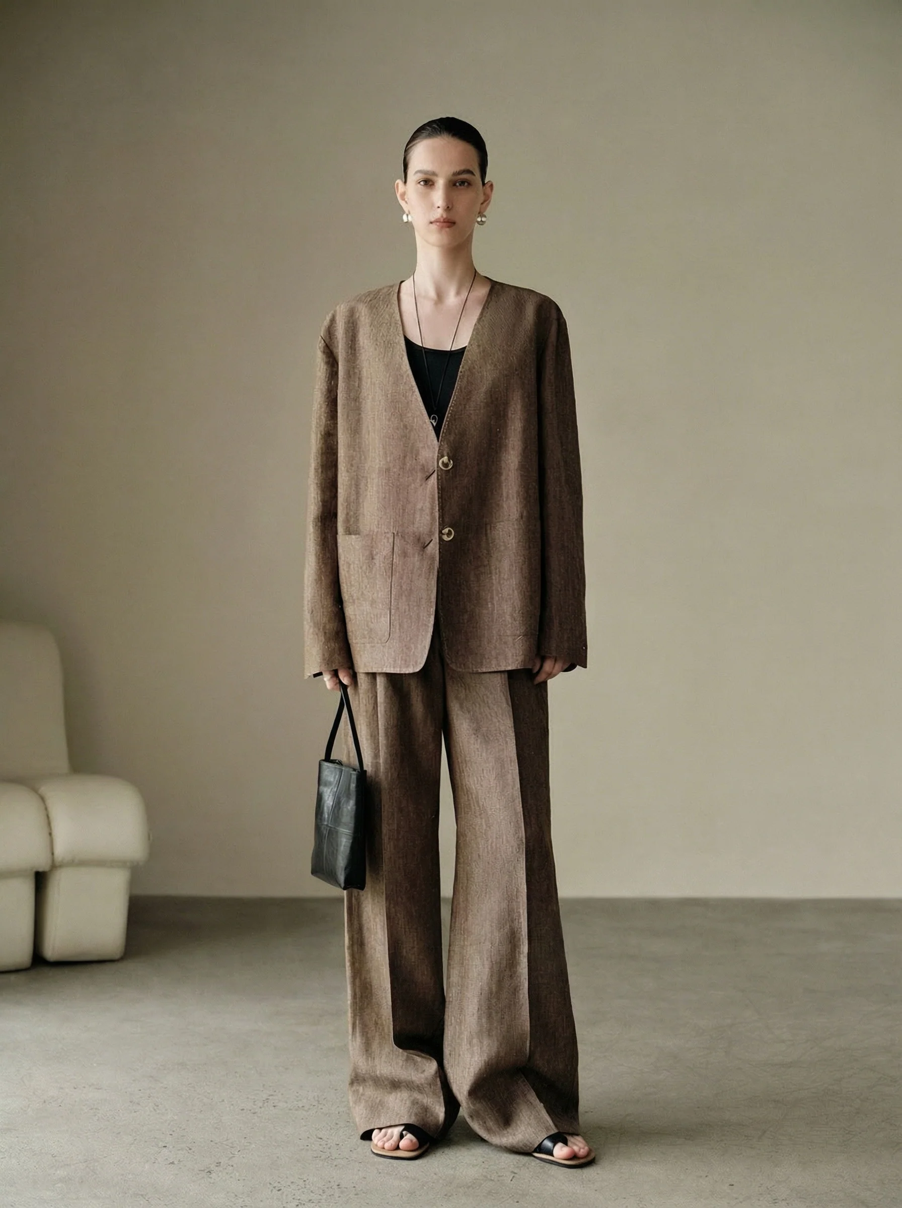 Linen-Hemp Collarless Suit Set - Image 2