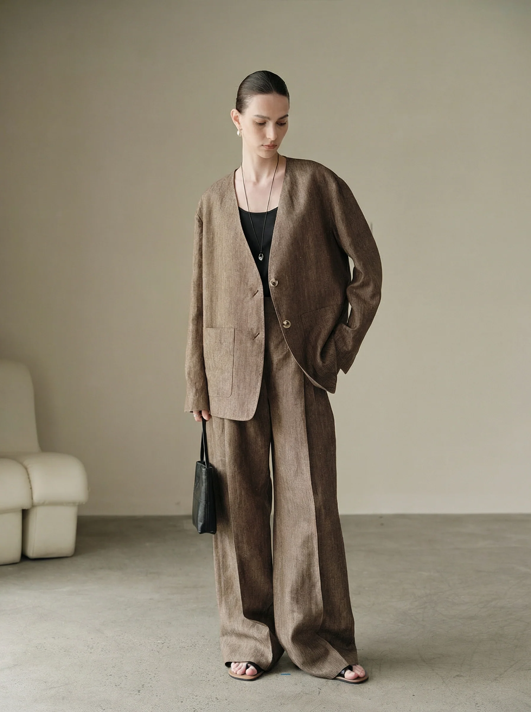 Linen-Hemp Collarless Suit Set - Image 7