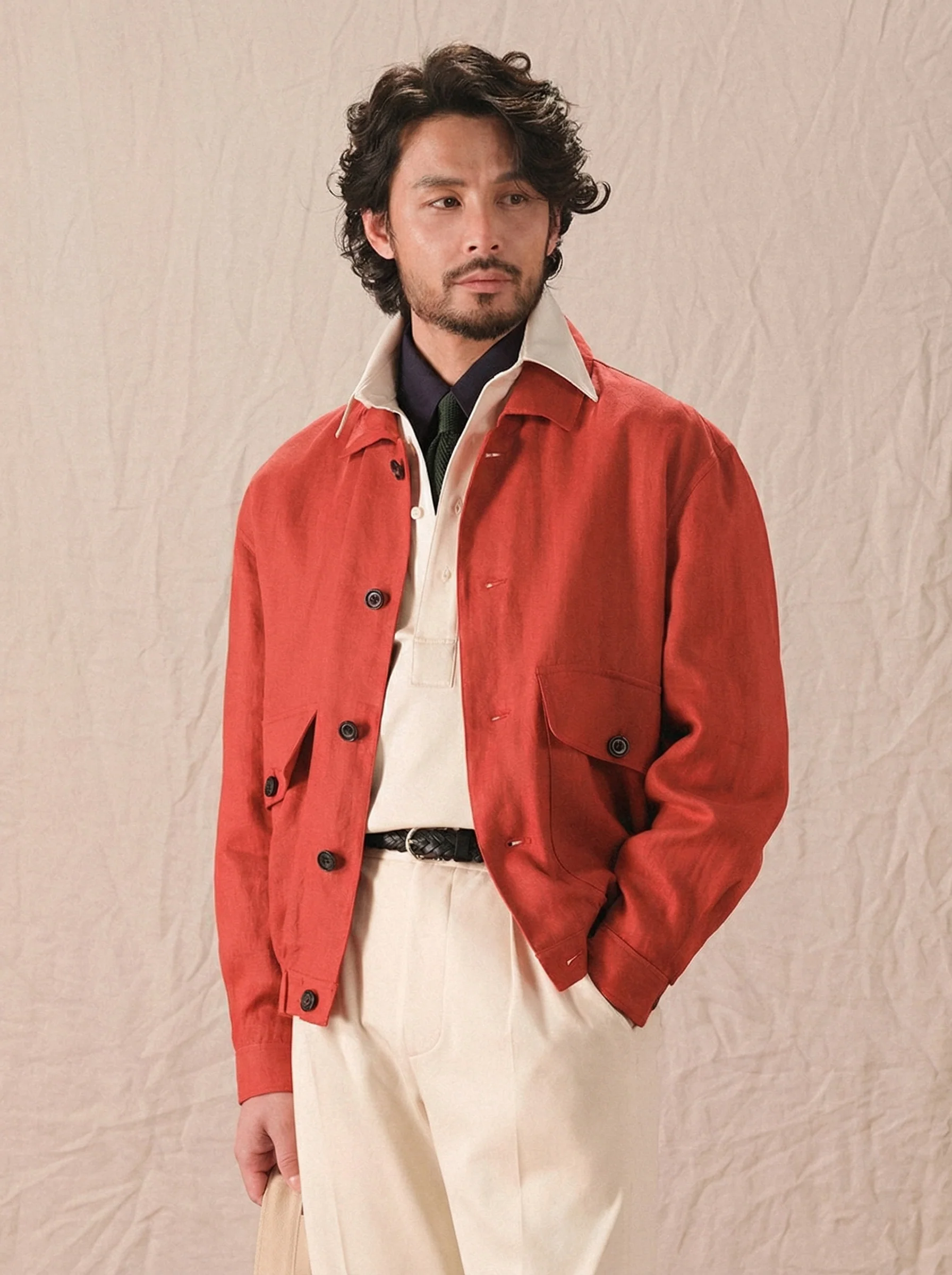 Linen Lapel Bomber Jacket - Image 3