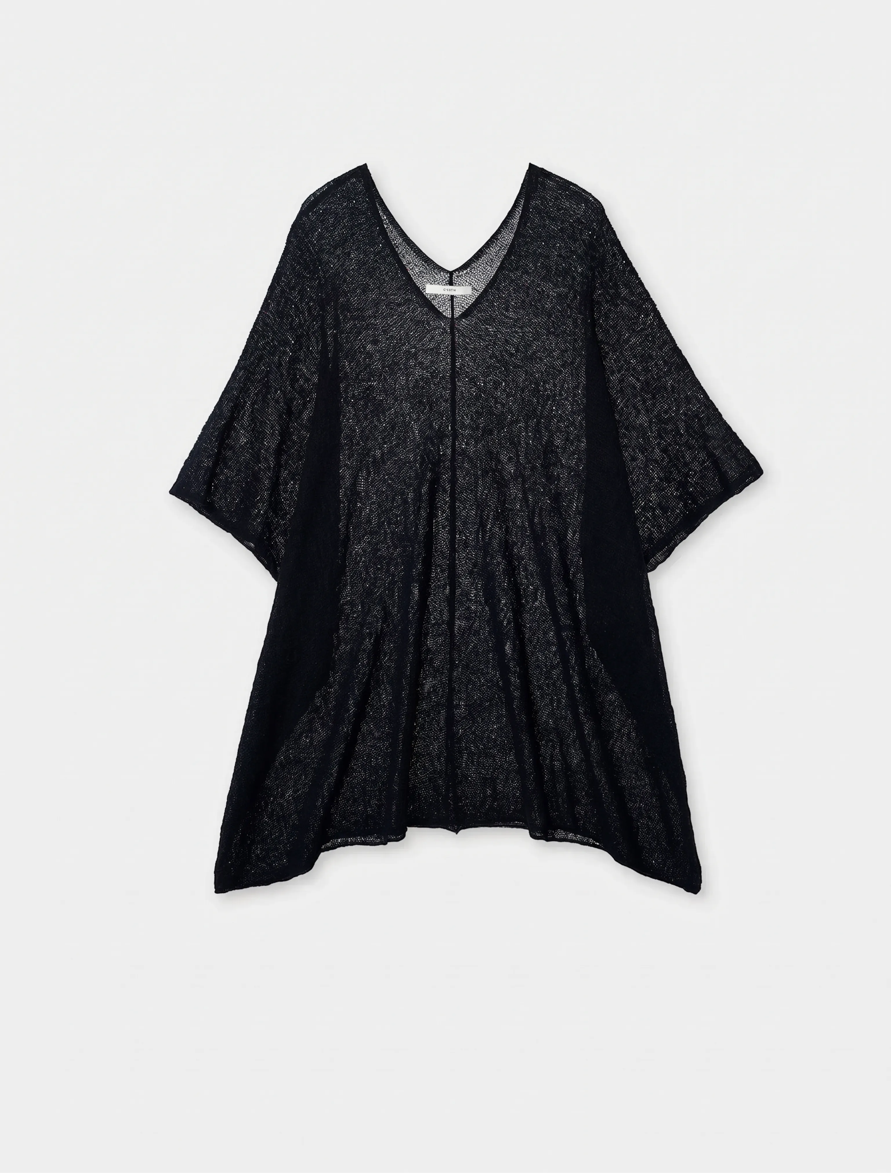 Linen Open-Knit V-Neck Poncho Top - Image 5