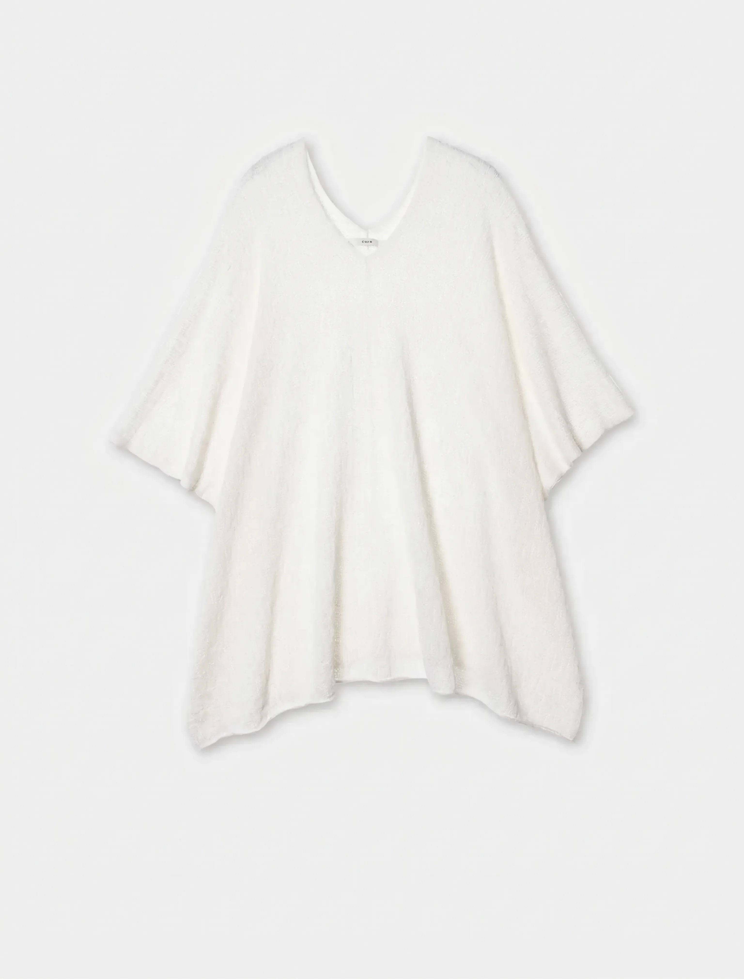 Linen Open-Knit V-Neck Poncho Top - Image 6