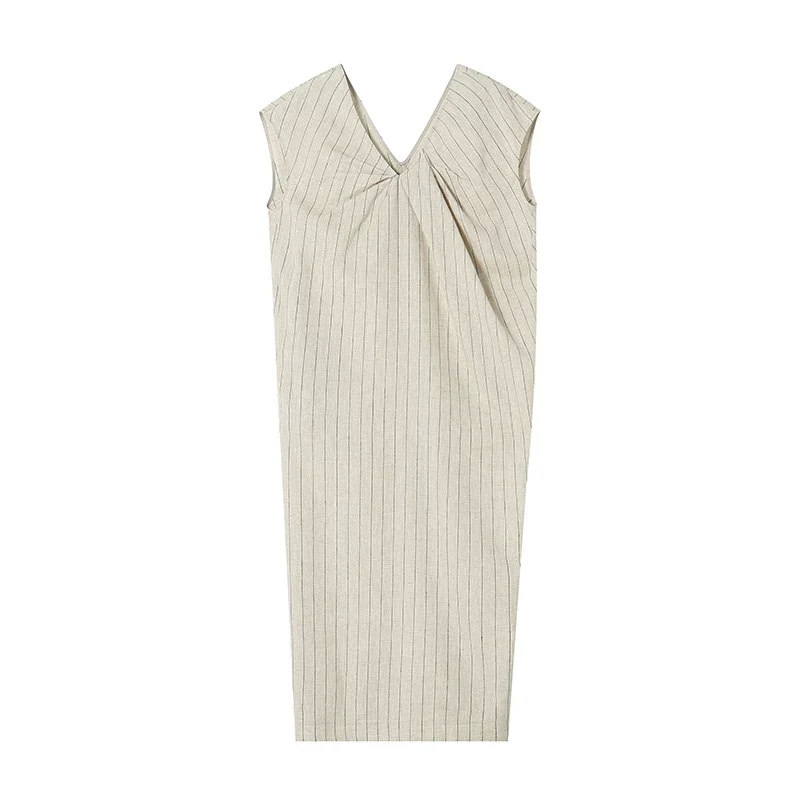 Linen Pinstripe V-Neck Maxi Dress - Image 7