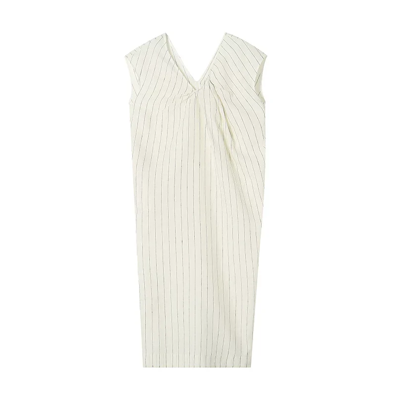 Linen Pinstripe V-Neck Maxi Dress - Image 8