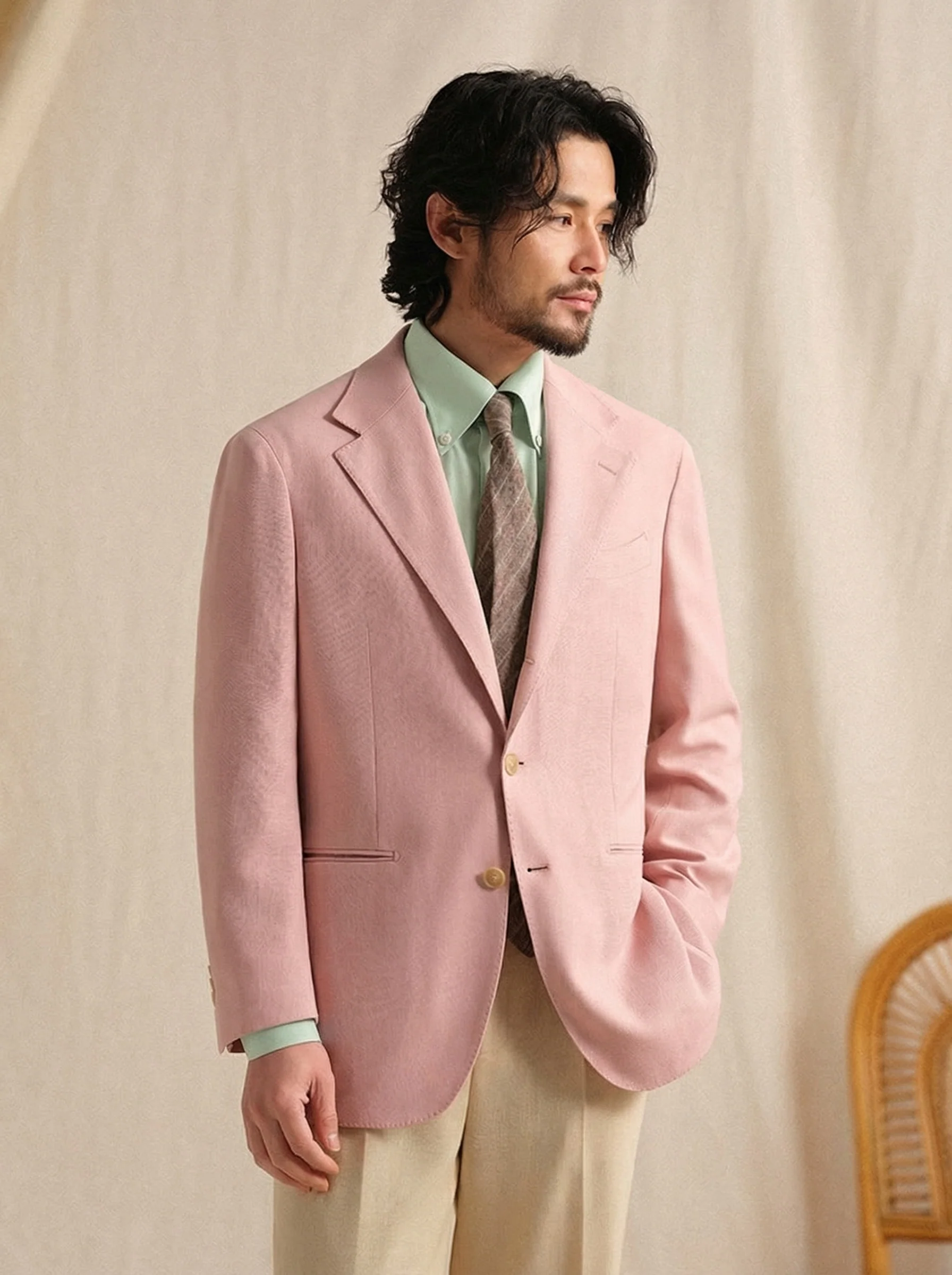 Linen Silk Herringbone Blazer - Image 2