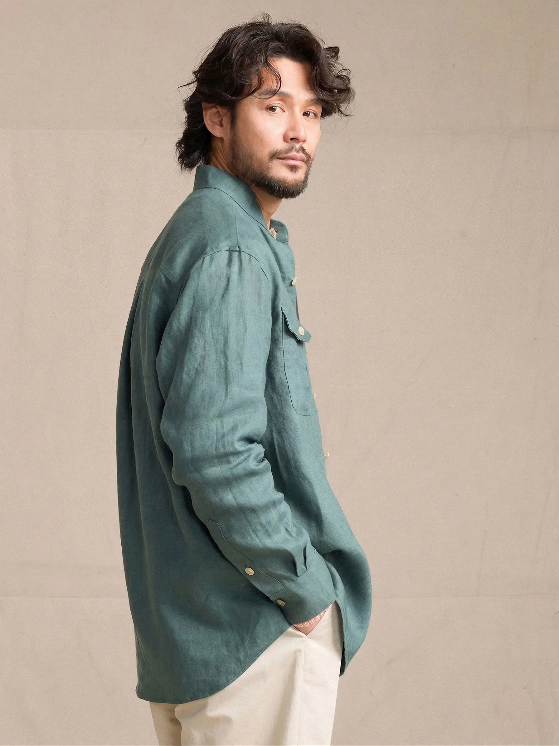 Linen Stand-Collar Shirt - Image 2