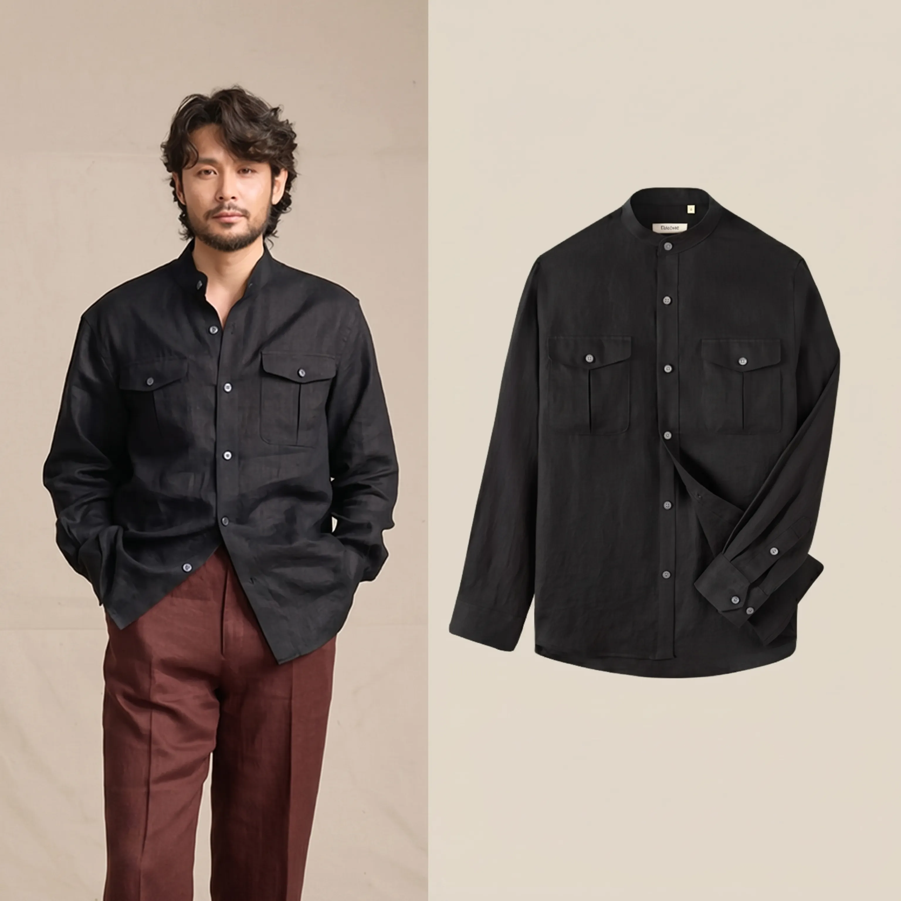 Linen Stand-Collar Shirt - Image 5