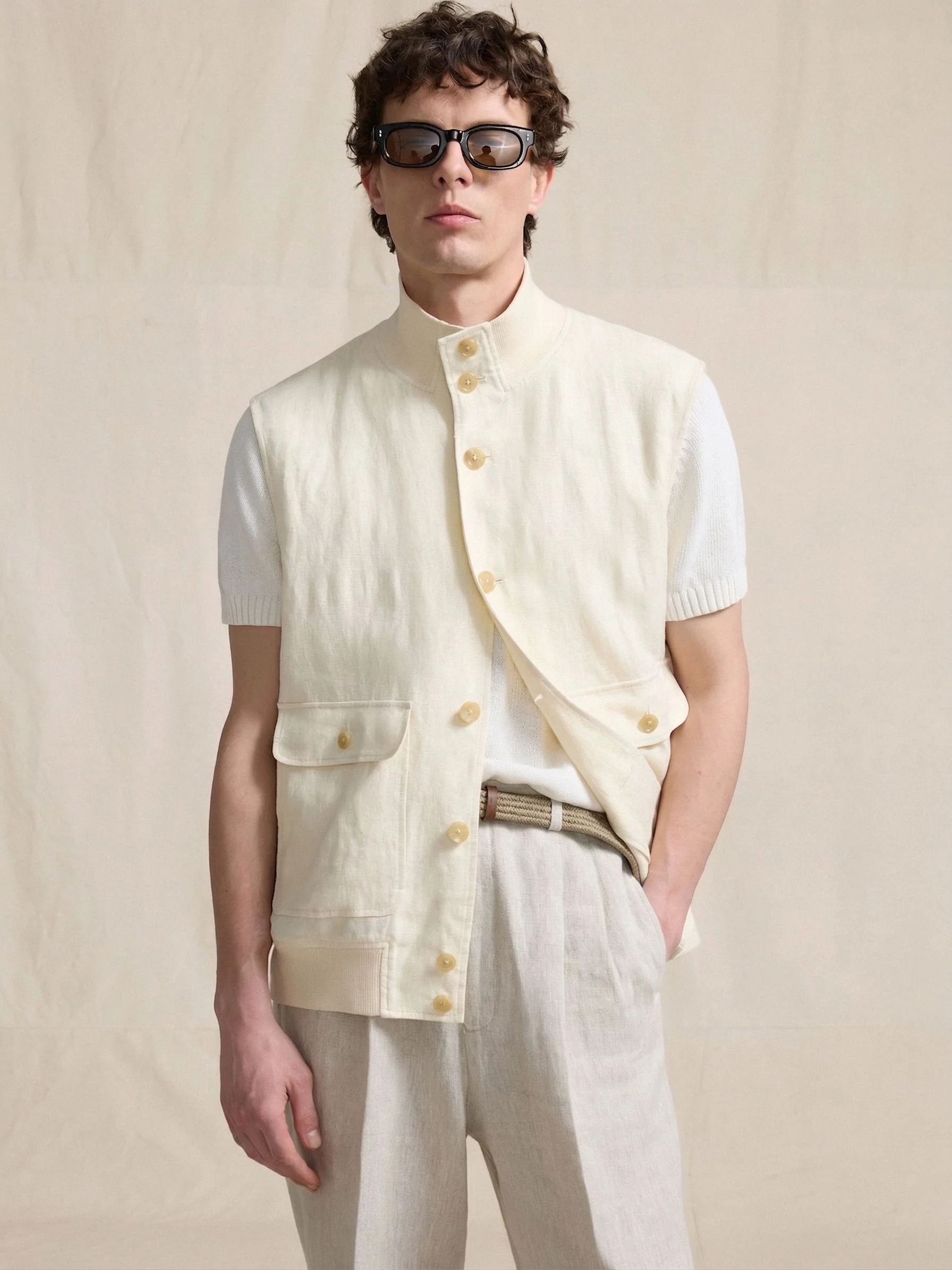 Linen Stand-Collar Vest - Image 2