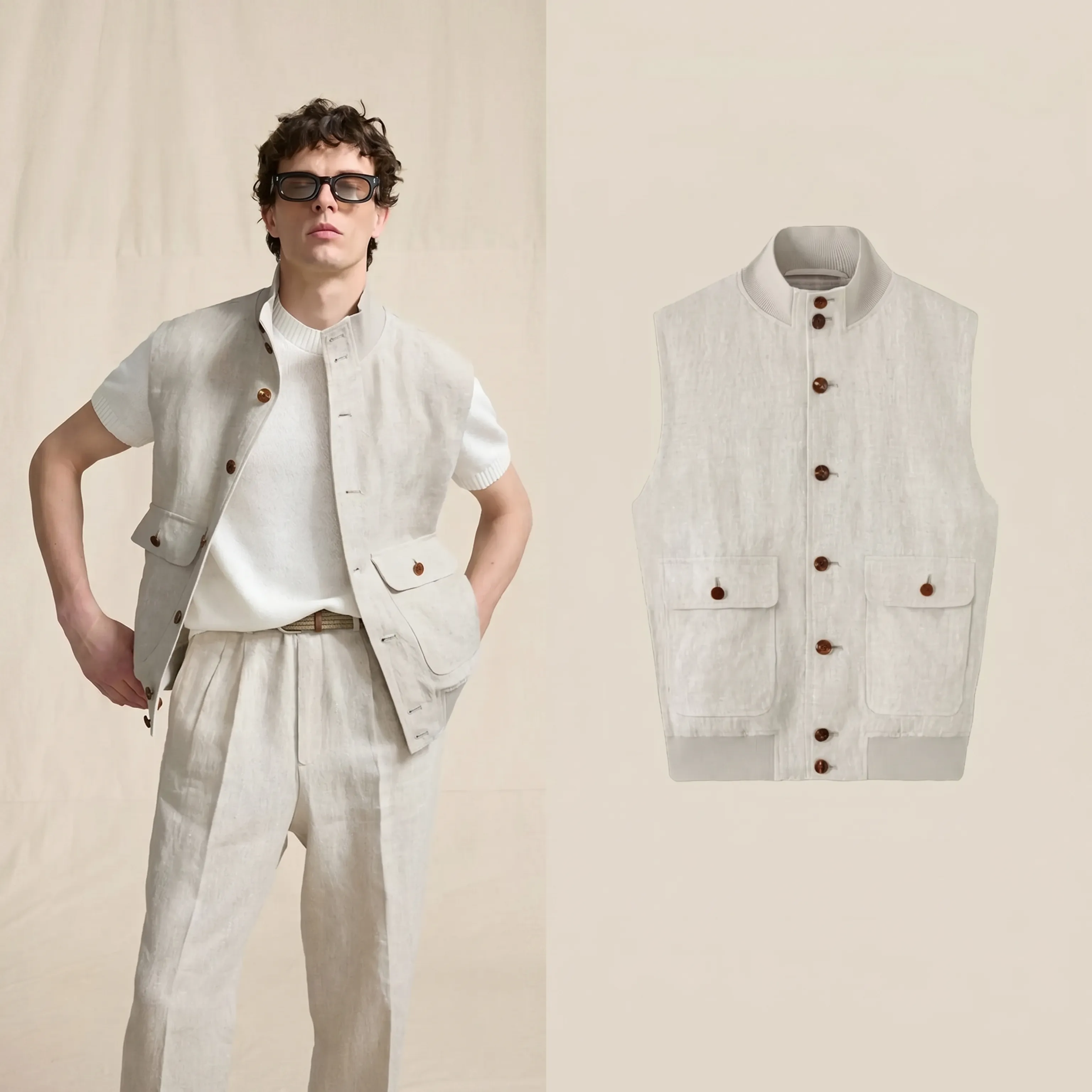 Linen Stand-Collar Vest - Image 3