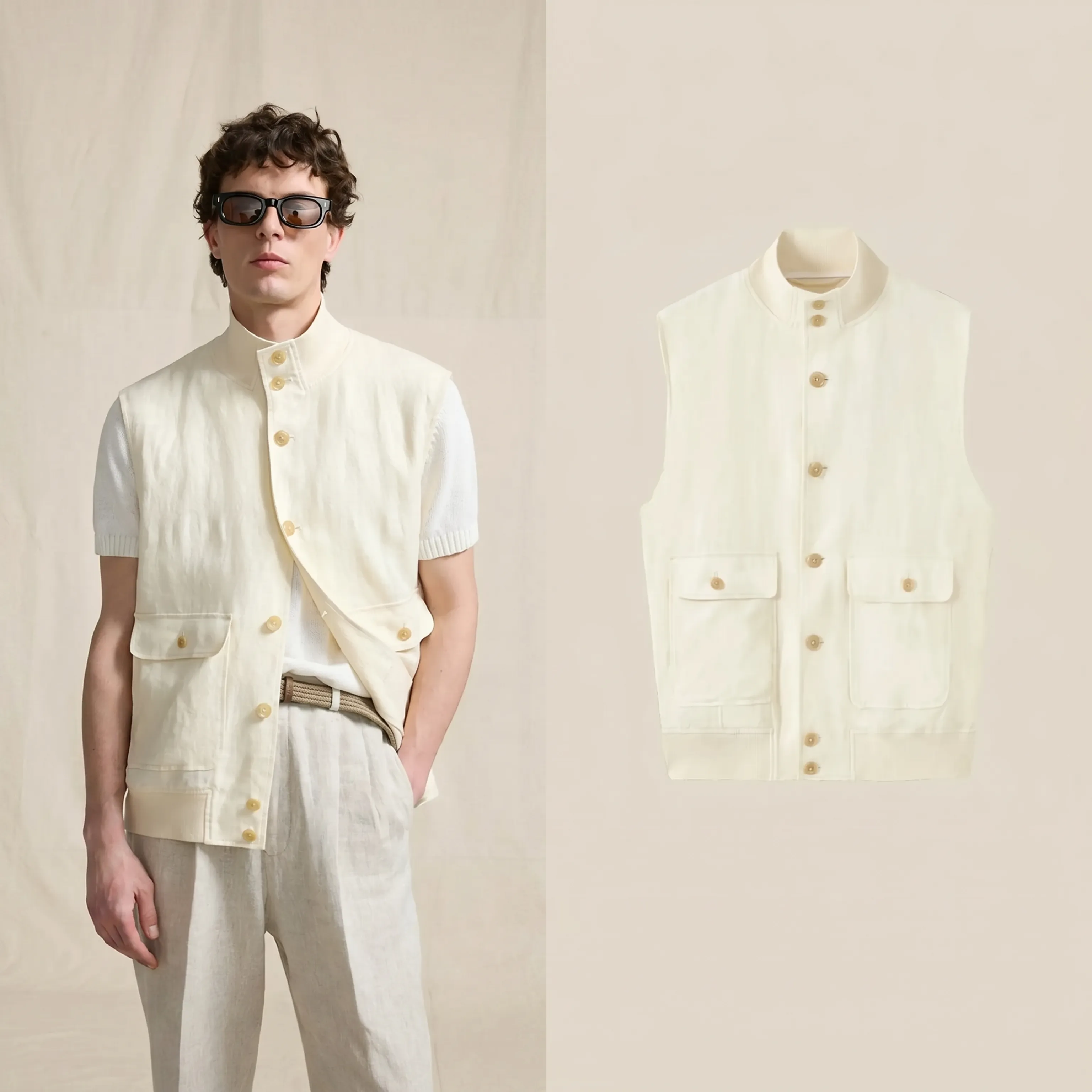 Linen Stand-Collar Vest - Image 4