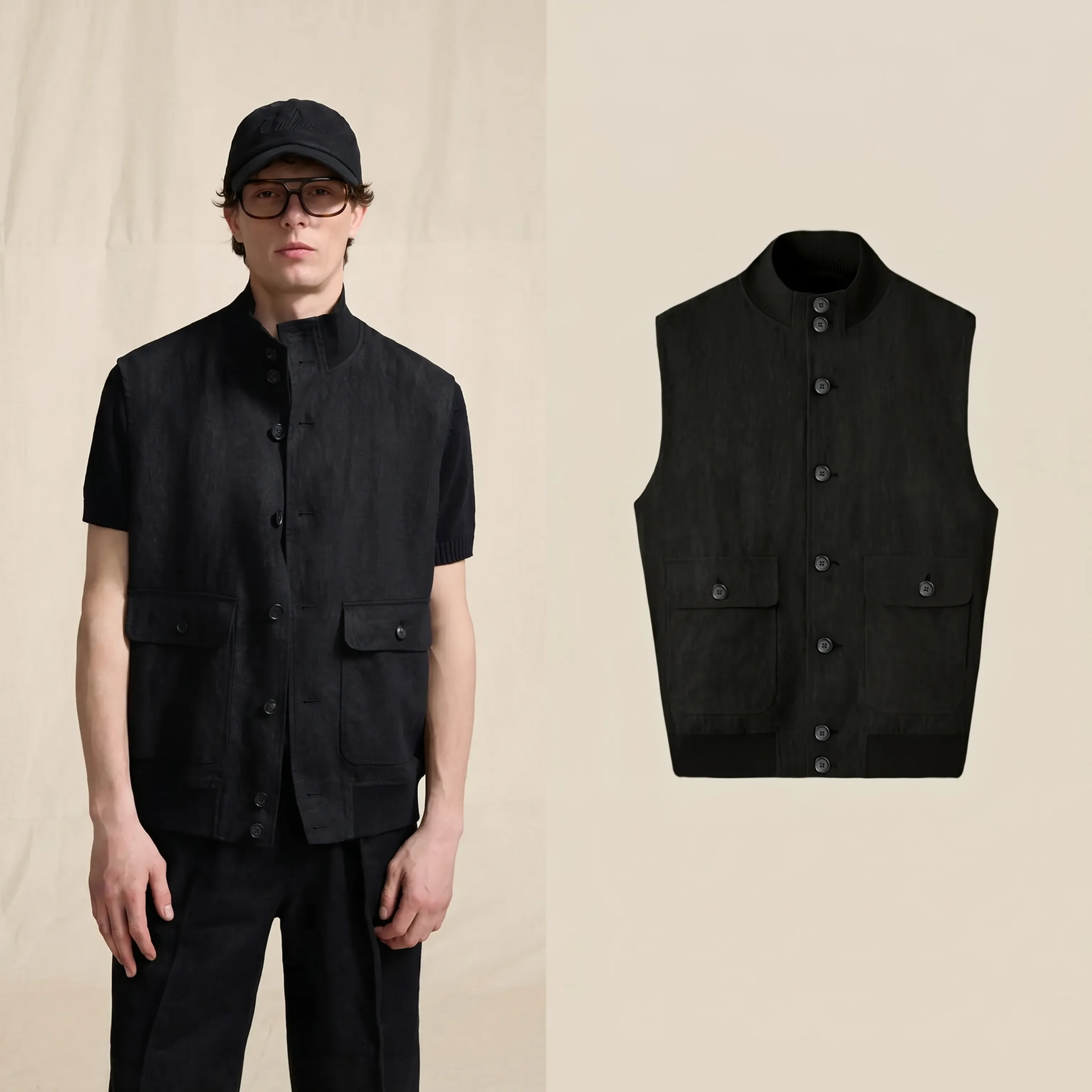 Linen Stand-Collar Vest - Image 5