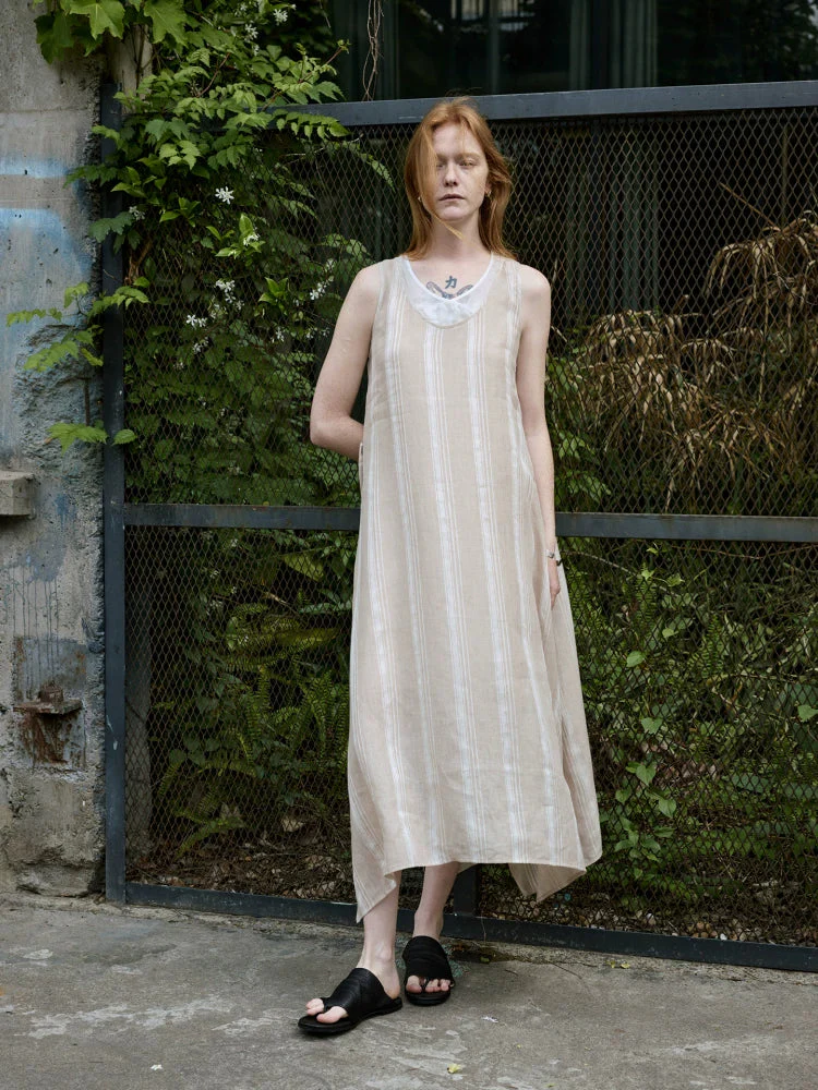 Linen Stripe Faux Two-Piece Maxi Dress - Image 2