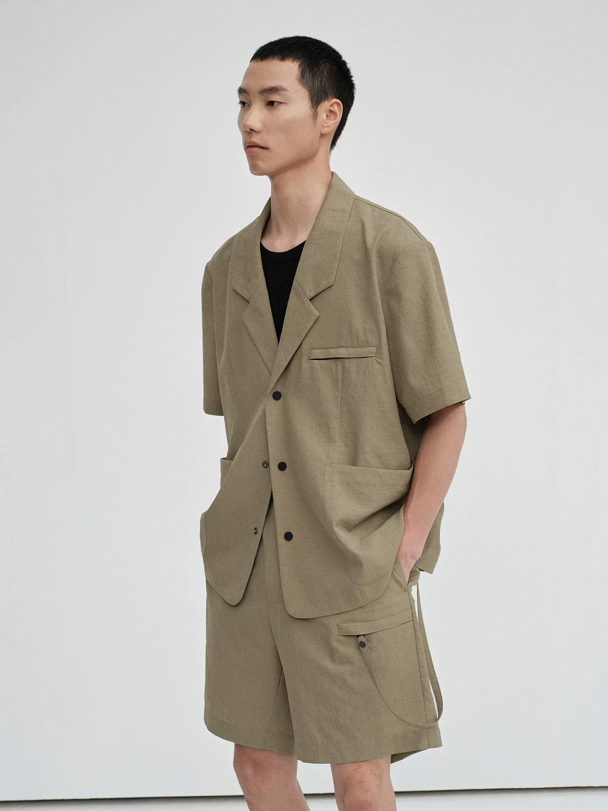 Linen-Texture Short-Sleeve Notch Blazer - Image 5