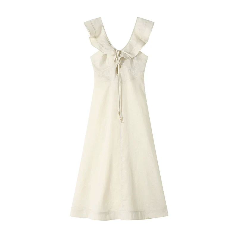 Linen Tie-Front Ruffle Midi Dress - Image 7