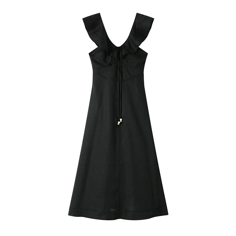 Linen Tie-Front Ruffle Midi Dress - Image 8