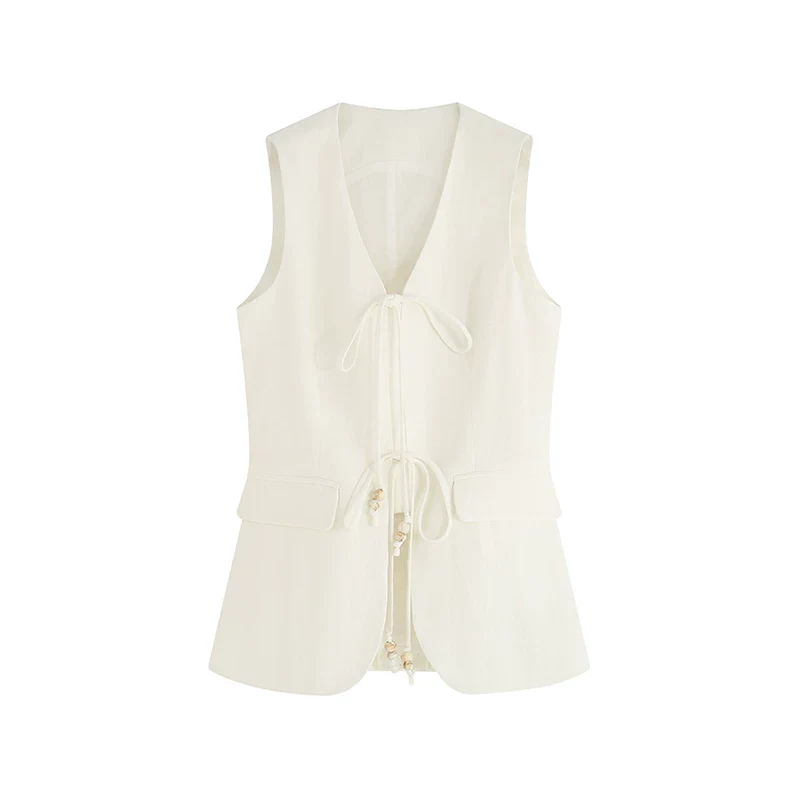 Linen Tie-Front Vest and Straight Skirt Set - Image 7