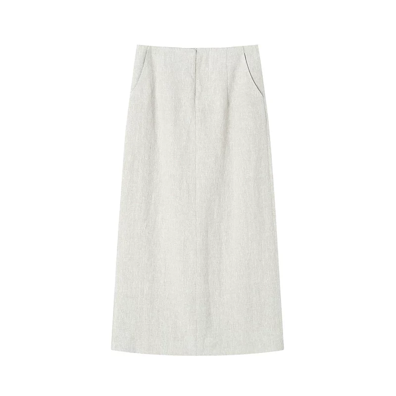 Linen Tie-Front Vest and Straight Skirt Set - Image 8