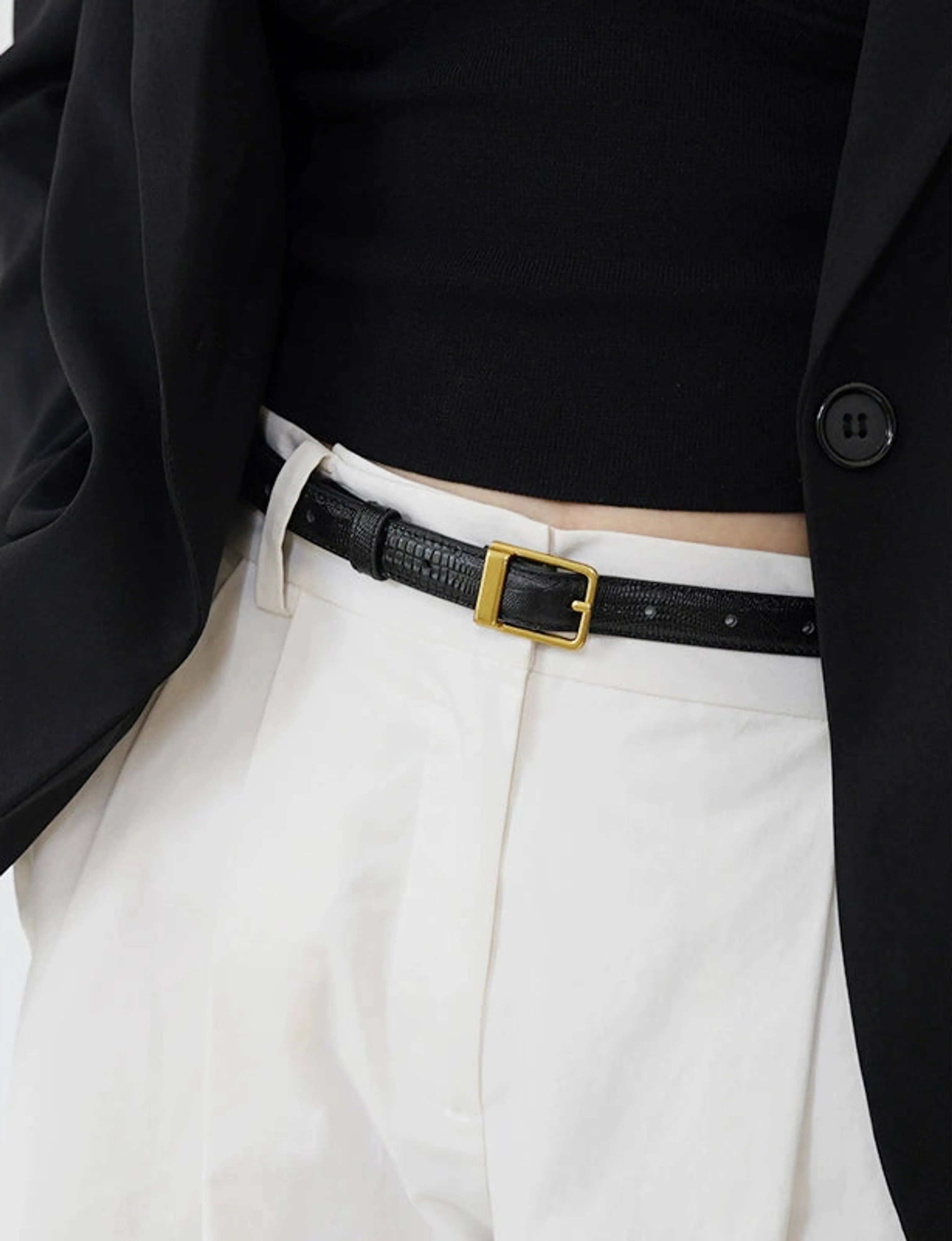 Lizard-Embossed Cowhide Pin-Buckle Belt - Image 4
